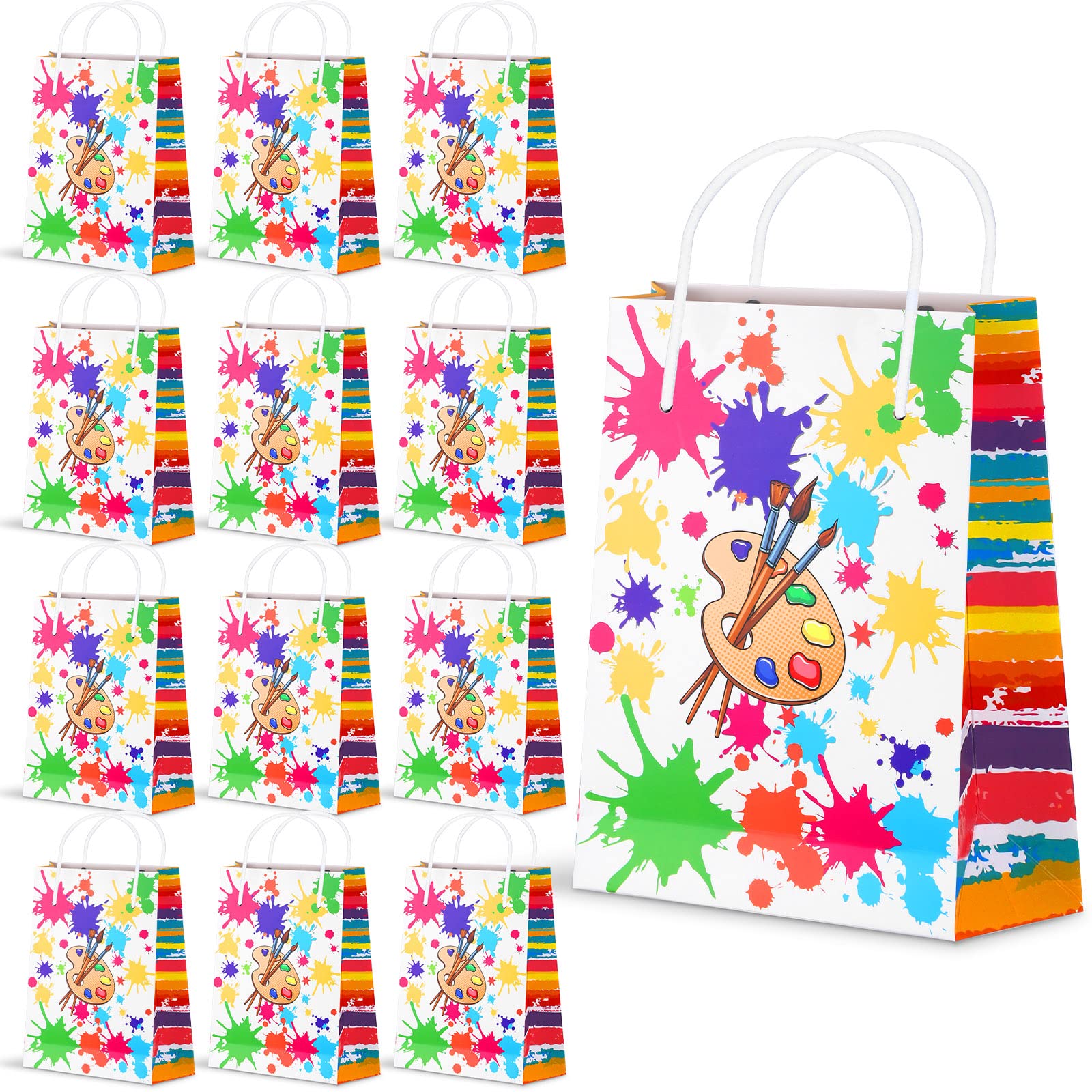 Pajean 16-Piece Paint Splatter Party Bags - Colorful Art Party Favor Pouches for Paint Decorations, Gift Wrapping & Goodie Bags (Bright Style) - Perfect for Birthday Parties, Art Class Treats & DIY Craft Projects