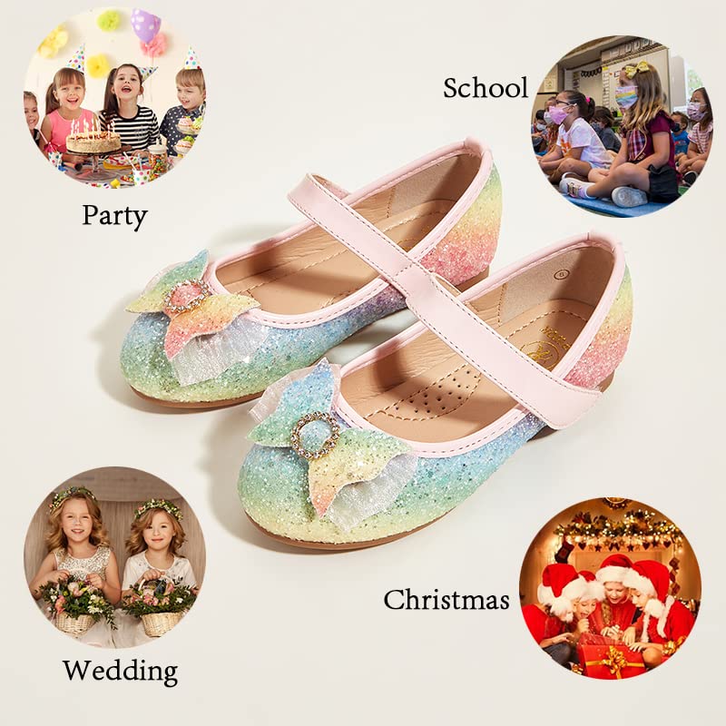 K KIP WOK Toddler Girls Mary Jane Dress Shoes with Glitter & Flower Design - Ballet Flats for Weddings, Parties & Special Occasions