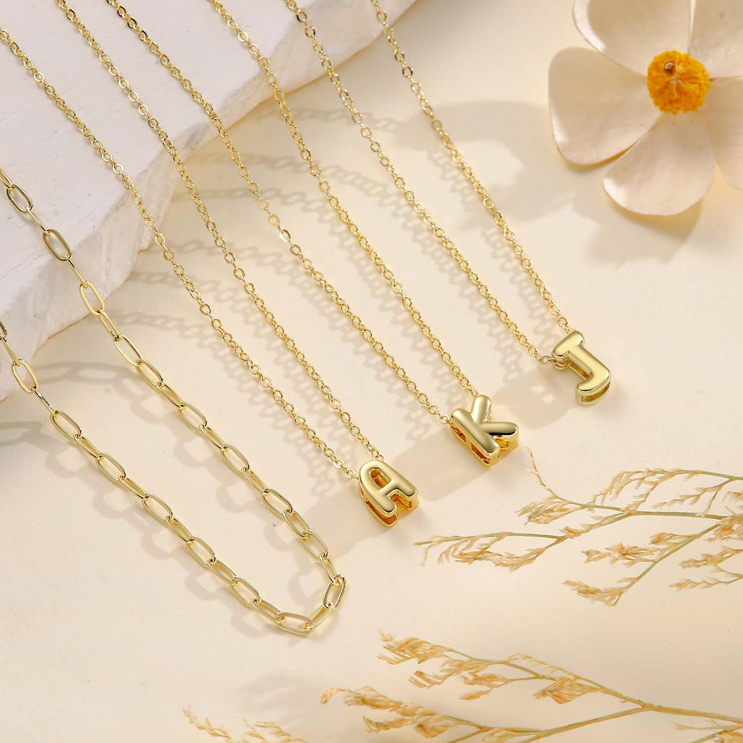 14K Gold Plated Layered Initial Necklace for Women - Personalized A-Z Bubble Letter Pendant, Dainty Choker, Stackable Name Jewelry - Perfect for Everyday Wear, Gifts, and Trendy Layered Looks