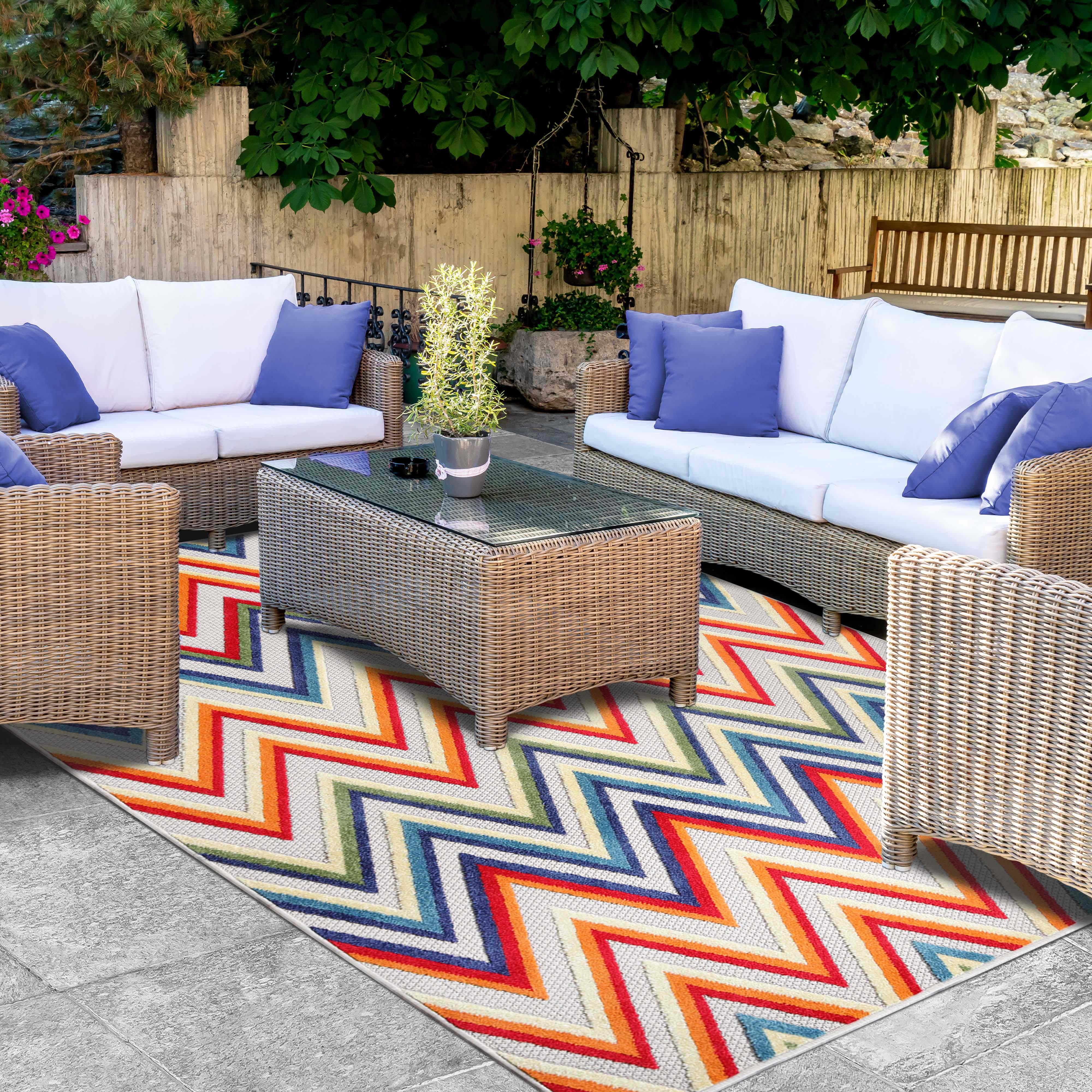 Acacia Geometric Zigzag Modern Indoor/Outdoor Area Rug or Runner - Non-Slip Boho Chic Carpet for Living Room, Bedroom, Patio Decor
