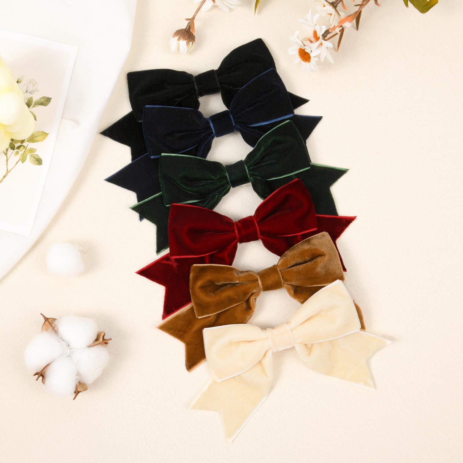 6PCS Velvet Hair Bows - Big Fall Alligator Clips Hair Ribbon Clips for Women, Girls, Toddlers & Baby | Hair Accessories for Parties, Weddings & Daily Wear