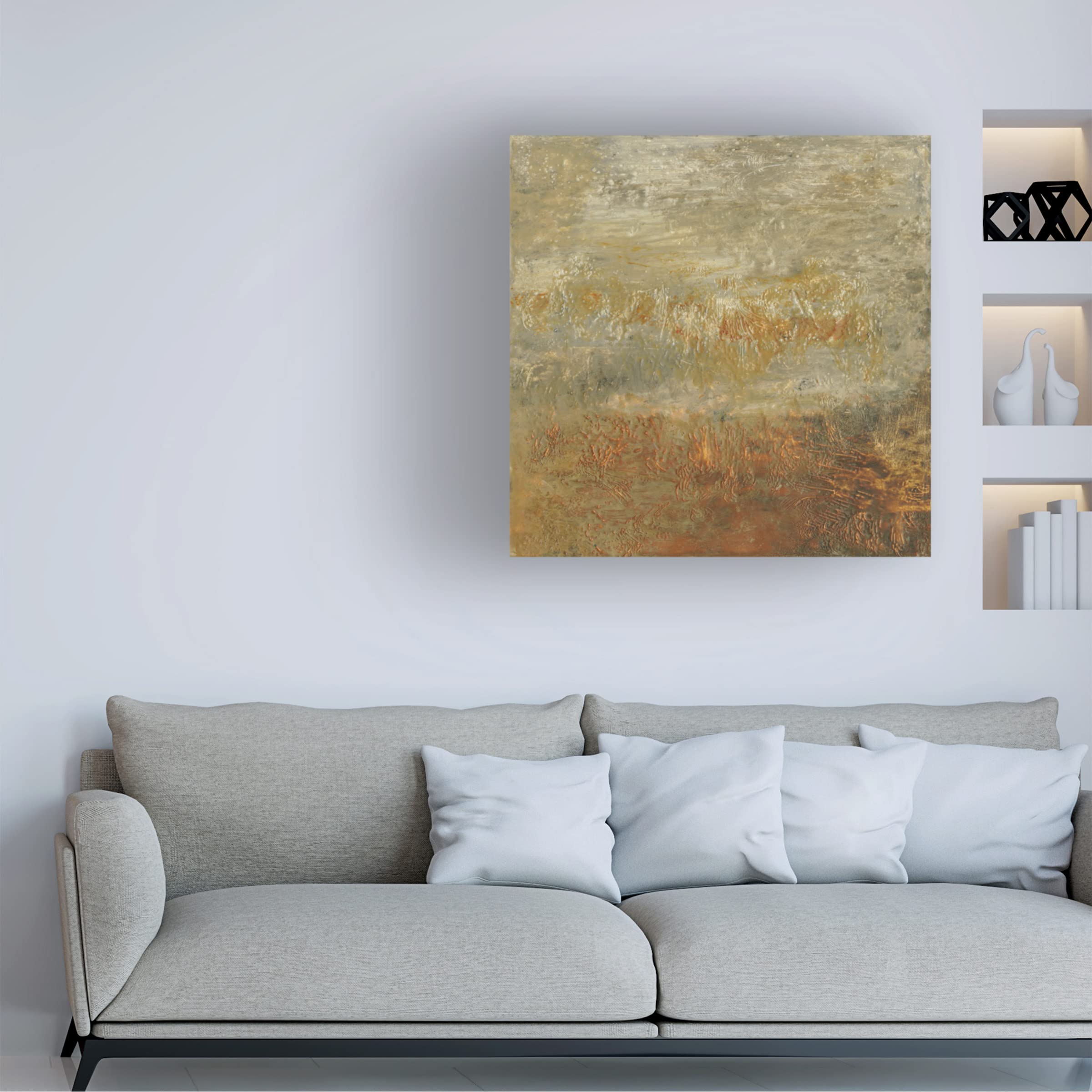 Sharon Gordon 'Encaustic Tile In Orange III' Canvas Wall Art - Handmade Modern Abstract Painting for Living Room, Bedroom & Office Decor