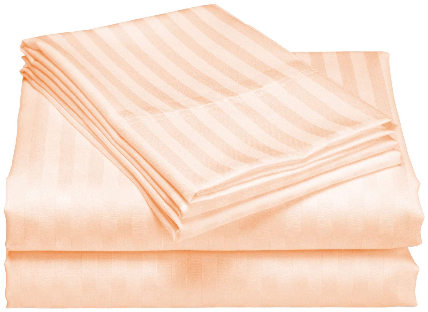 8-Piece Reversible Stripe Bedding Set - 100% Egyptian Cotton 500 TC King Size Duvet Cover, Sheet Set & Bed Skirt with Zipper Closure (Solid Red/Peach) - Luxury Bedroom Decor for Master Suite, Guest Room & Vacation Homes