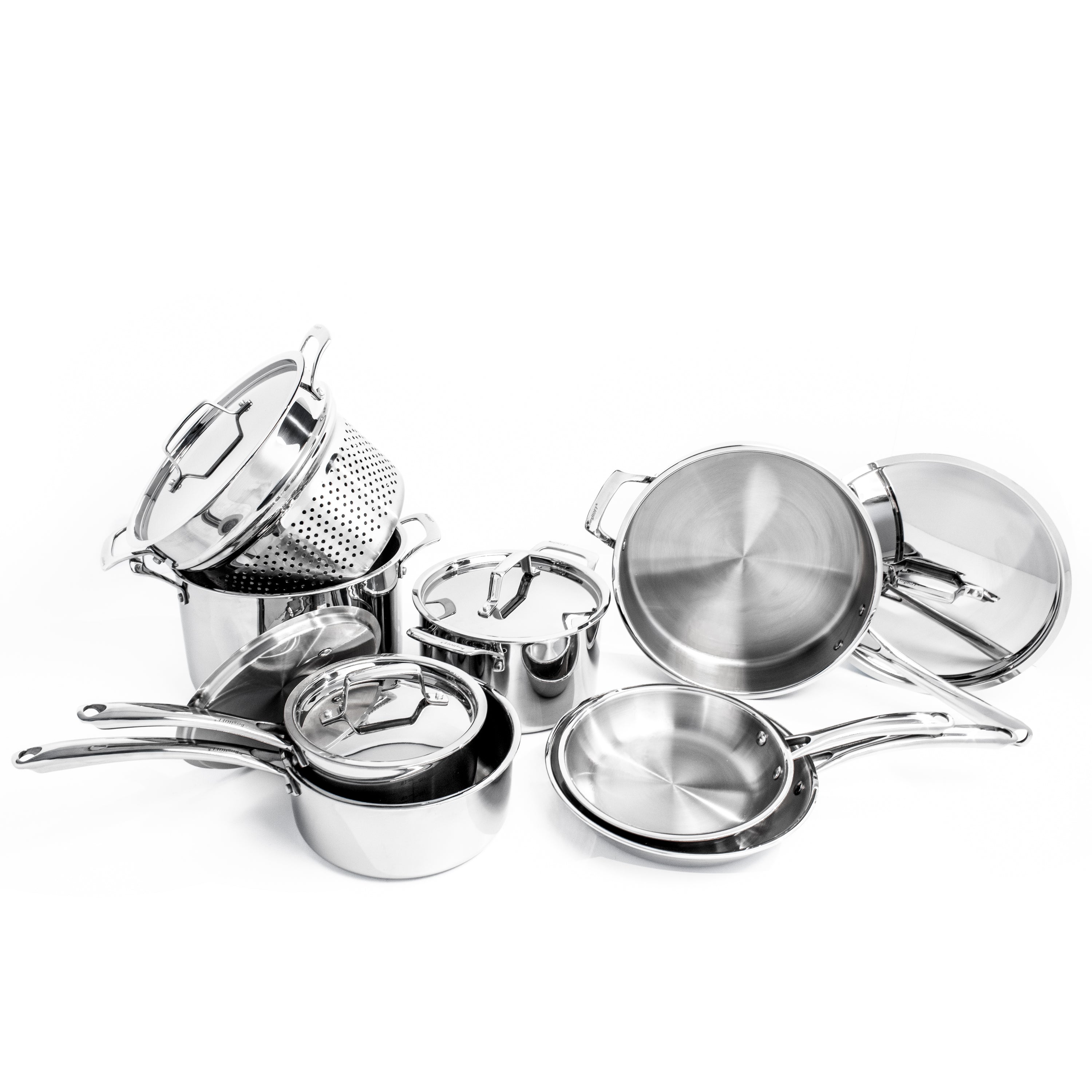 BergHOFF Professional 13-Piece Tri-Ply 18/10 Stainless Steel Cookware Set with Stainless Steel Lids - Premium Kitchen Cookware for Home Chefs & Professional Cooking