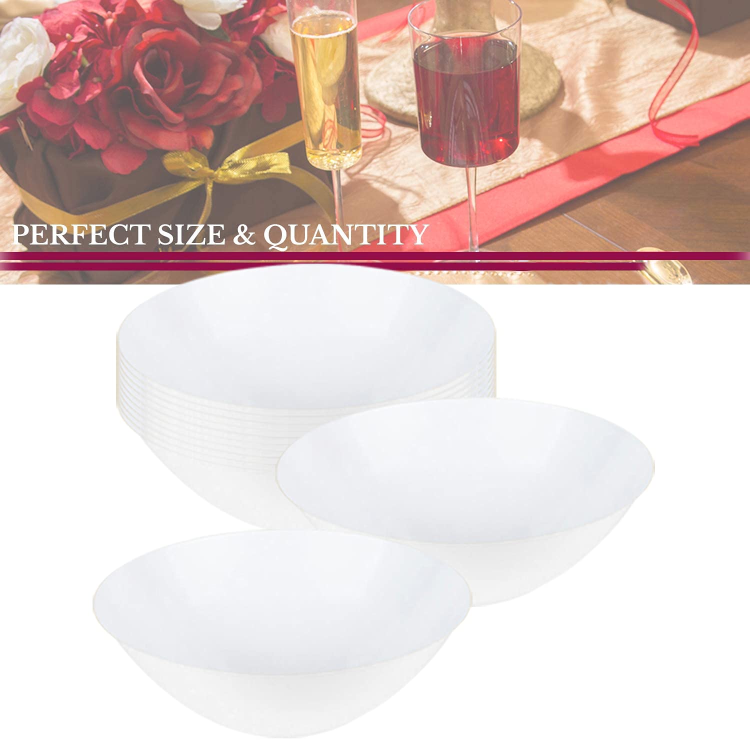 Eco-Friendly Disposable Plastic Plates with Elegant Rim Design - Bulk Round Dinnerware for Wedding, Birthday Party & Special Events (White, 16oz Soup Bowls, Pack of 120) - Perfect for Catering, Picnics & Outdoor Gatherings