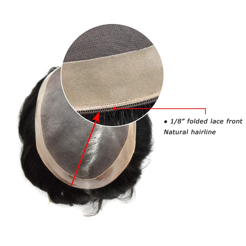 Premium Men's Toupee - 100% European Real Human Hair Replacement System | Comfortable & Durable Hairpiece for Men (7x10, Jet Black #1, Medium-Light Density) | Perfect for Daily Wear, Special Occasions & Hair Loss Solutions