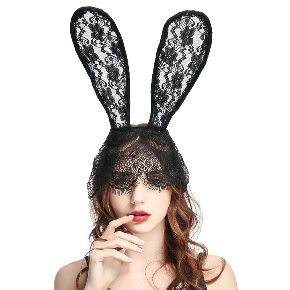 Bunny Ears Headband - Lace Rabbit Ears Hair Accessories for Women | Cosplay Headdress & Halloween Costume | Perfect for Easter, Bachelorette Parties & Costume Events