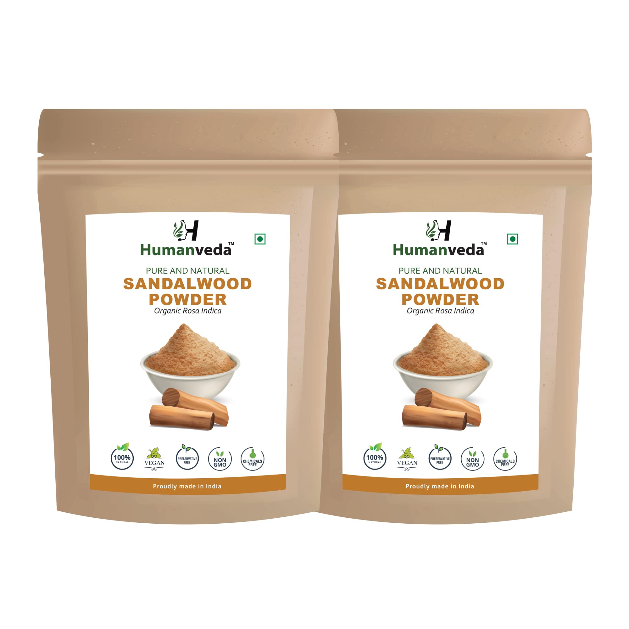 Humanveda Natural Herbal Sandalwood Powder (Chandan Powder) 100g - 2 Pack for Skin Whitening, Facial Care, Face Mask & Glowing Skin | Ayurvedic Beauty Treatment for Acne, Dark Spots & Skin Brightening | Perfect for DIY Spa, Skincare Routine & Holistic Beauty Regimen