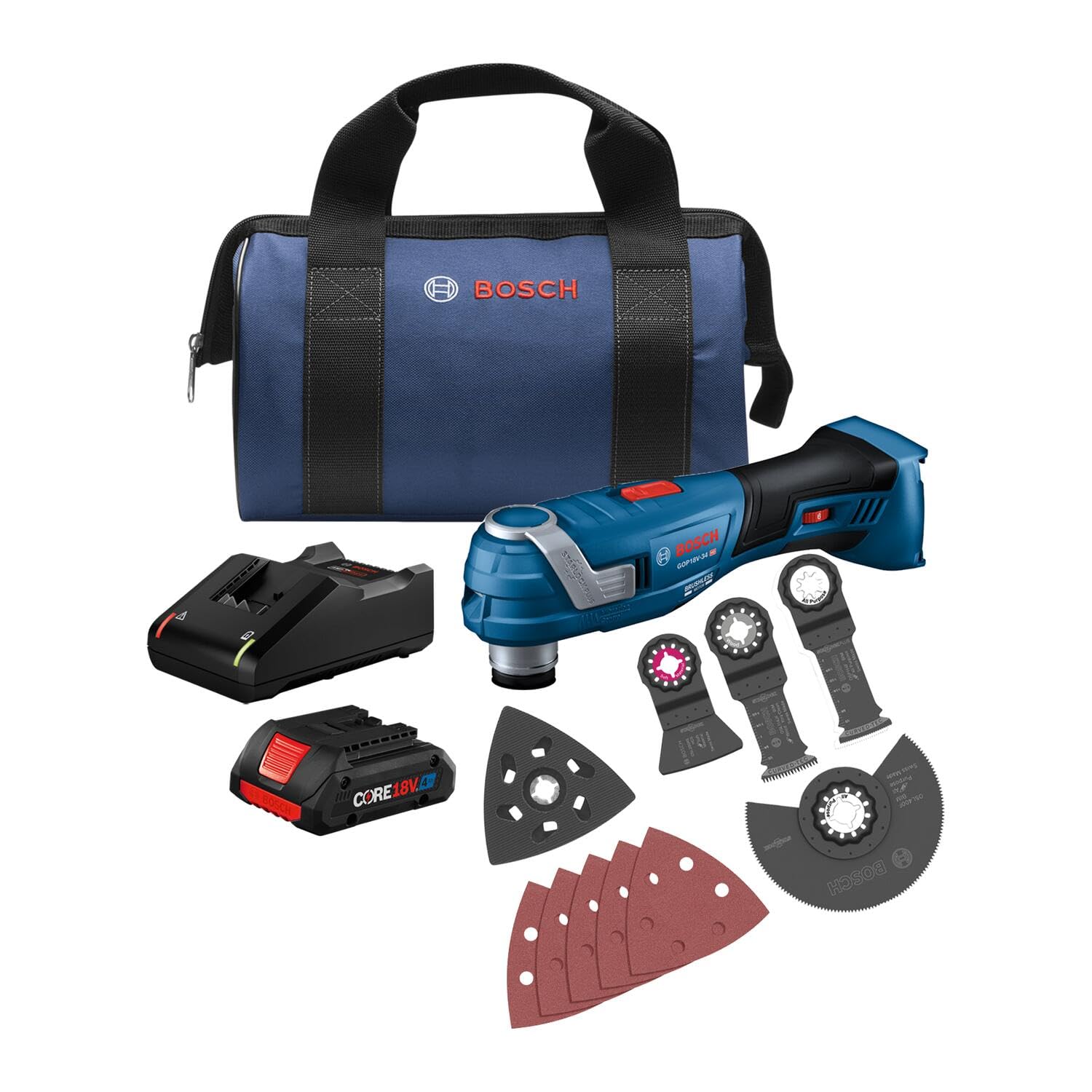 Bosch GOP18V-34B14-RT 18V Brushless Cordless Oscillating Multi-Tool Kit with StarlockPlus Technology & 4Ah Battery (Renewed) - Perfect for Woodworking, Flooring, Drywall, and DIY Home Renovation Projects