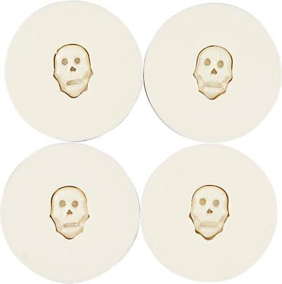 Skull Metal Coaster Set with 4 Resin Coasters - Gothic Home Bar Decor for Drinks & Cocktail Parties