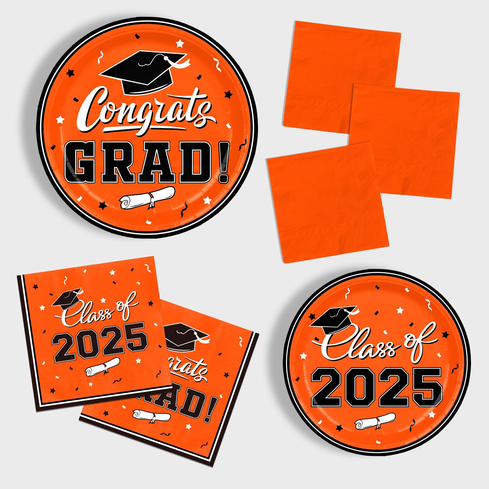 Graduation Party Plates and Napkins Set - 50 Count Orange Disposable Paper Plates & Luncheon Napkins for Grad Party Decorations - Perfect for Congrats Grad Party, College Graduation Celebration & Commencement Ceremony