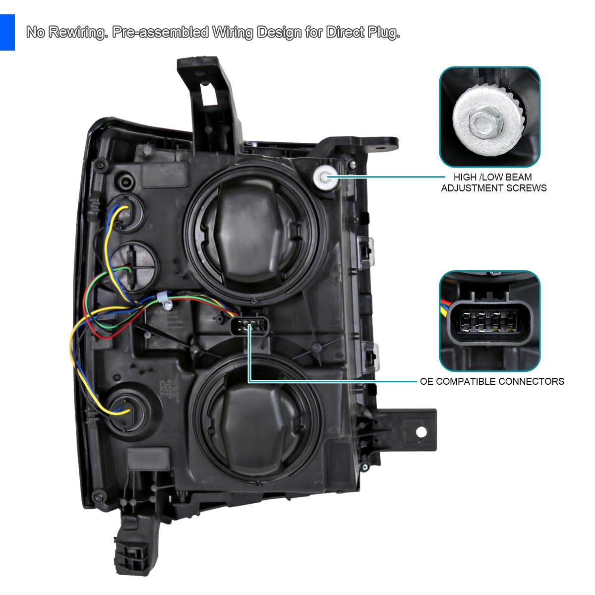 Spec-D Tuning Smoke Headlights with Black Trim for 2014-2015 Chevy Silverado 1500 - Left & Right Pair Headlight Assembly - Upgrade Your Truck's Style & Night Visibility (Perfect for Off-Roading & Night Driving)