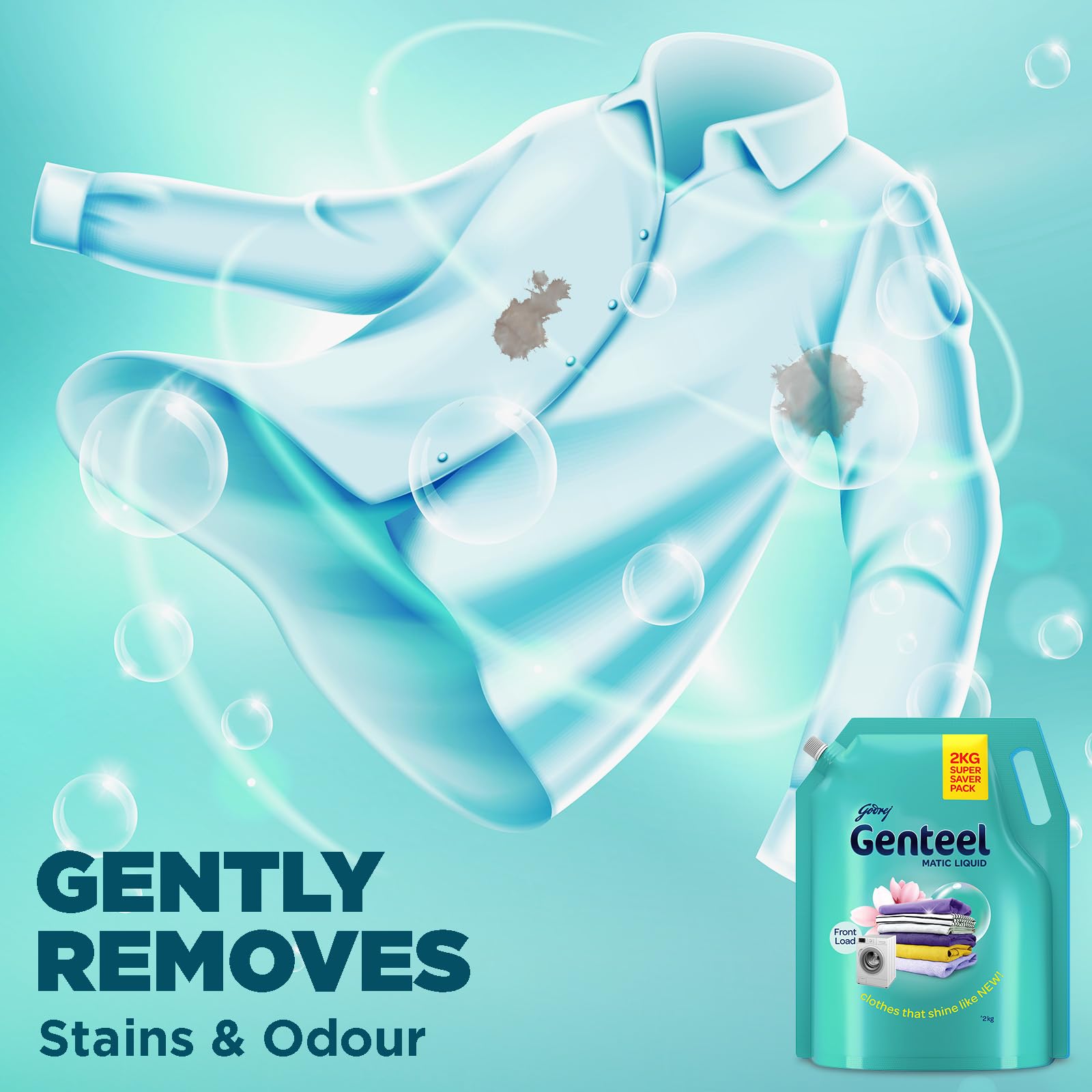 Genteel Matic Liquid Laundry Detergent Refill Pouch 2kg - Front Load Washer Safe | Soda-Free Formula with Built-In Fabric Softener | Ideal for Sensitive Skin & Eco-Friendly Laundry