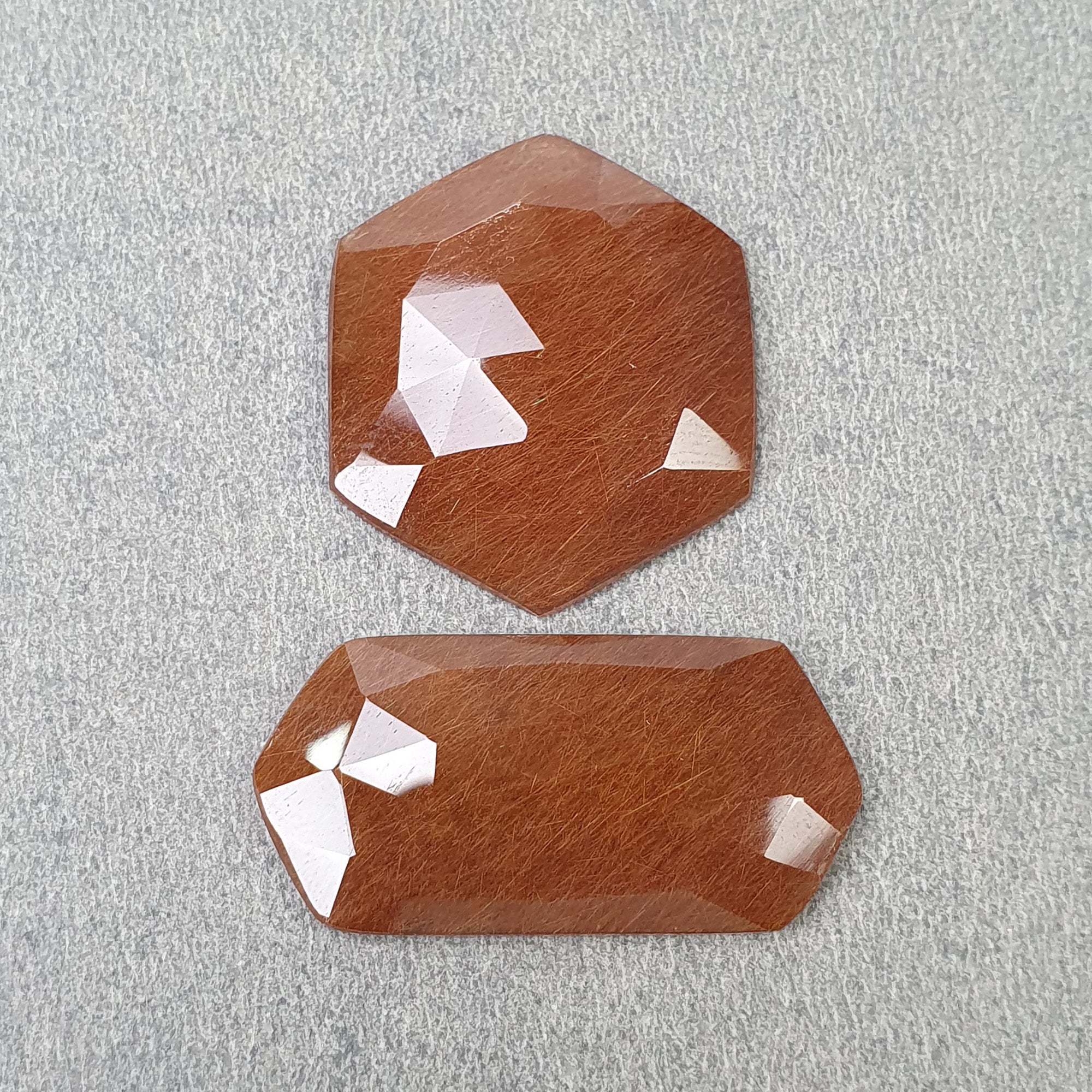Natural Brown Rutile Quartz Gemstone - 37.80cts Untreated Hexagon Rose Cut (32x15mm & 24mm 2pcs) for Jewelry Making, Healing Crystals & Mineral Collection - Includes Video