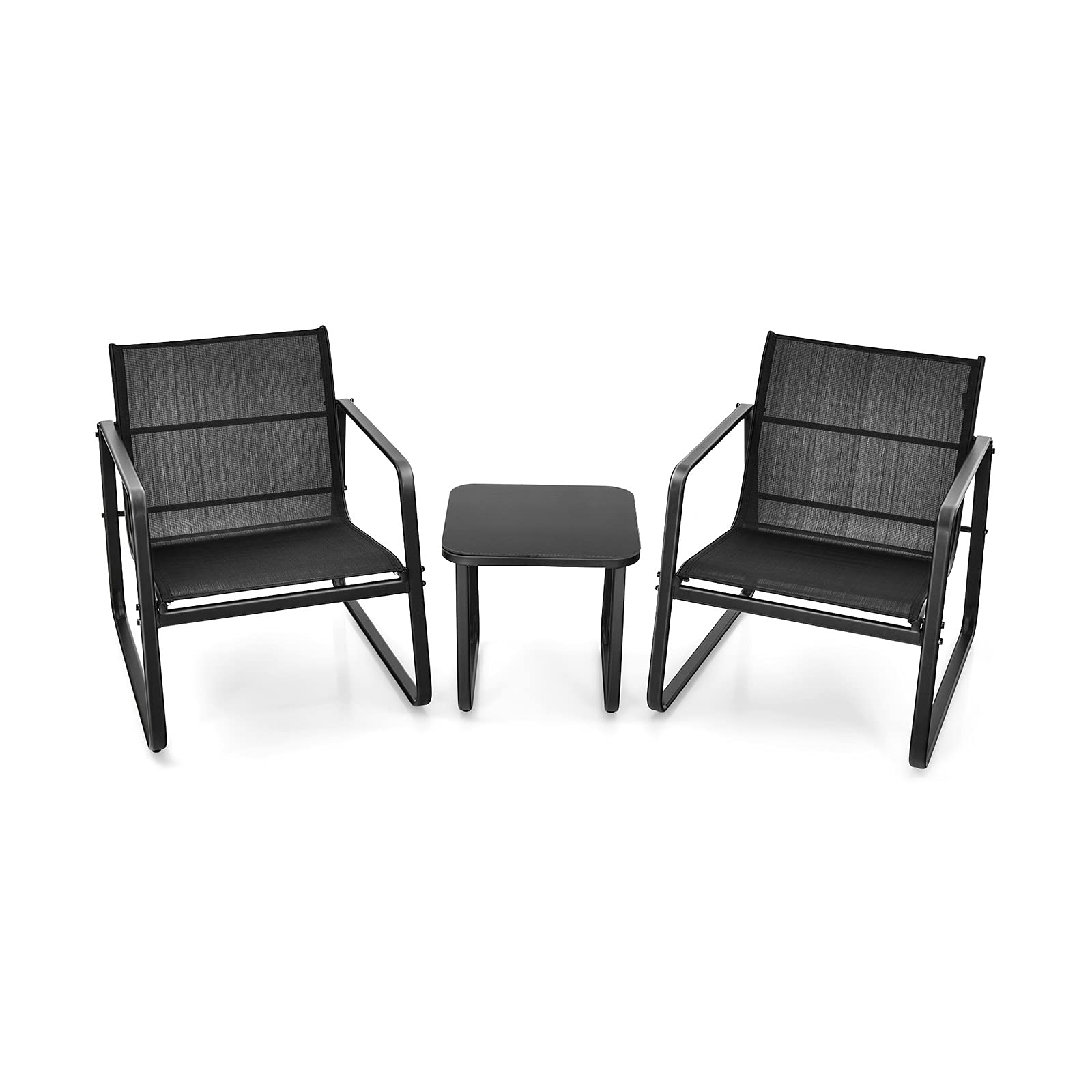 Giantex 3-Piece Patio Bistro Set - Outdoor Dining Furniture with Rustproof Steel Frame, Glass Top Table & 2 Chairs for Garden, Balcony, Deck, Yard - Perfect for Outdoor Entertaining, Relaxing & Dining (Black)