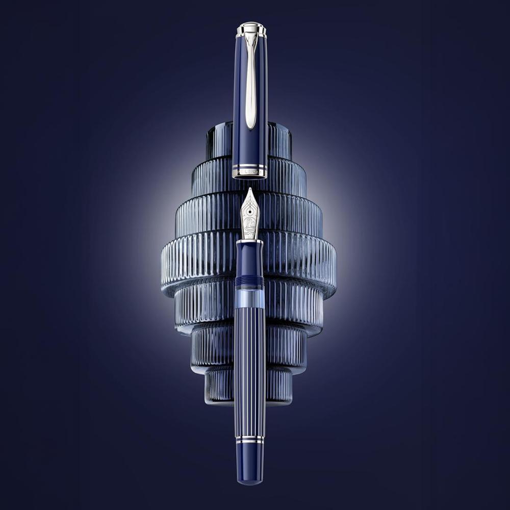 Pelikan Souverän M815 Metal Striped Blue Fountain Pen - Special Edition (2025) | Premium Writing Instrument for Collectors, Professionals & Gift Giving