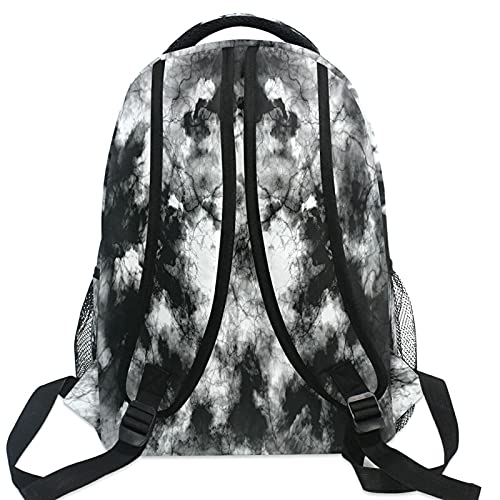 MNSRUU Tie Dye Backpack for School & College - Black & White Laptop Backpack for Teens & Adults - Durable Bookbag for High School, University & Travel