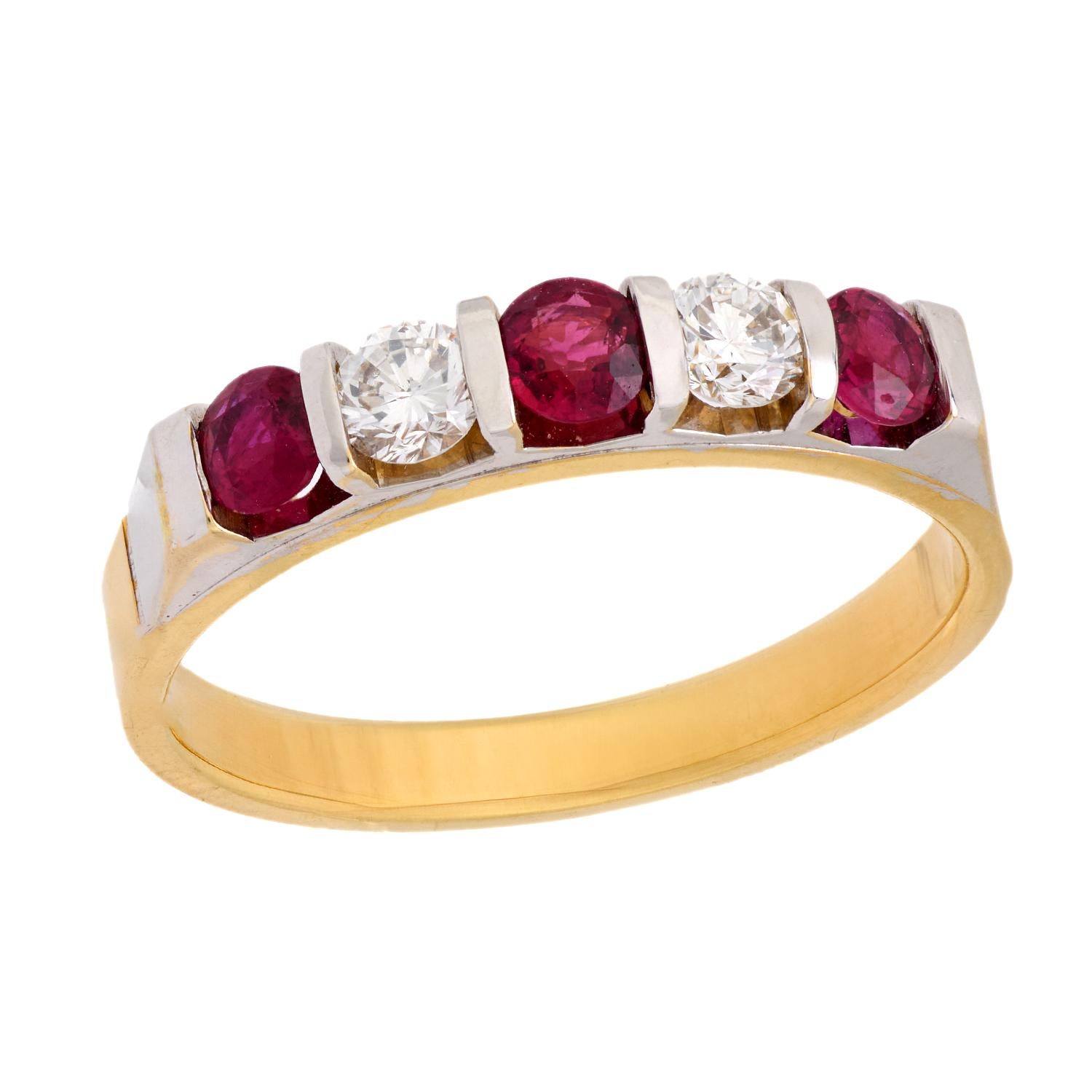 SPARK Estate 18K Gold Diamond & Ruby 5-Stone Ring for Women | Luxury Wedding, Anniversary & Engagement Jewelry Gift
