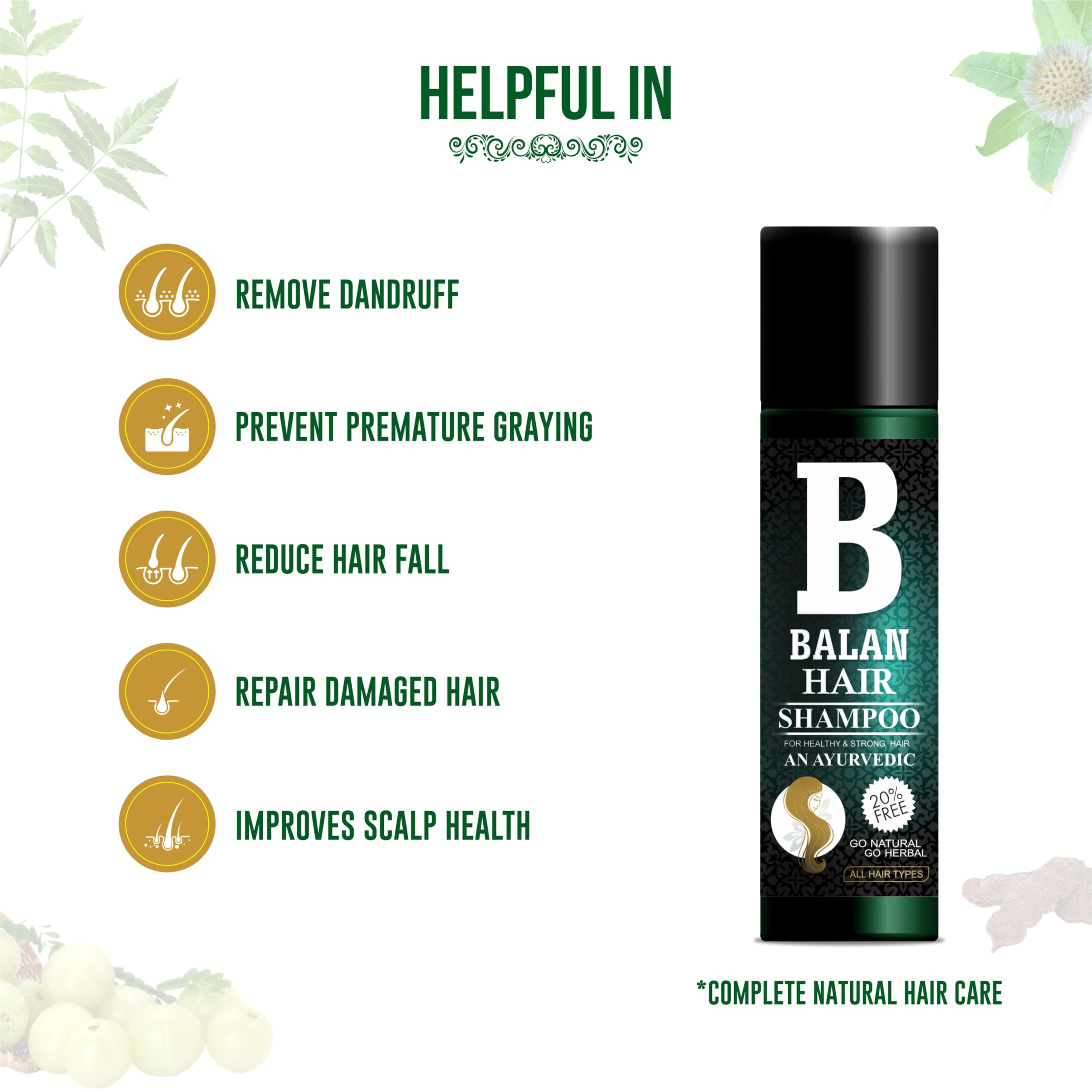 Balan Ayurvedic Hair Shampoo 100ml - Anti Dandruff Treatment, Reduces Hair Fall & Repairs Damaged Hair | Prevents Premature Graying for Men & Women | Natural Herbal Shampoo for Daily Hair Care & Scalp Health