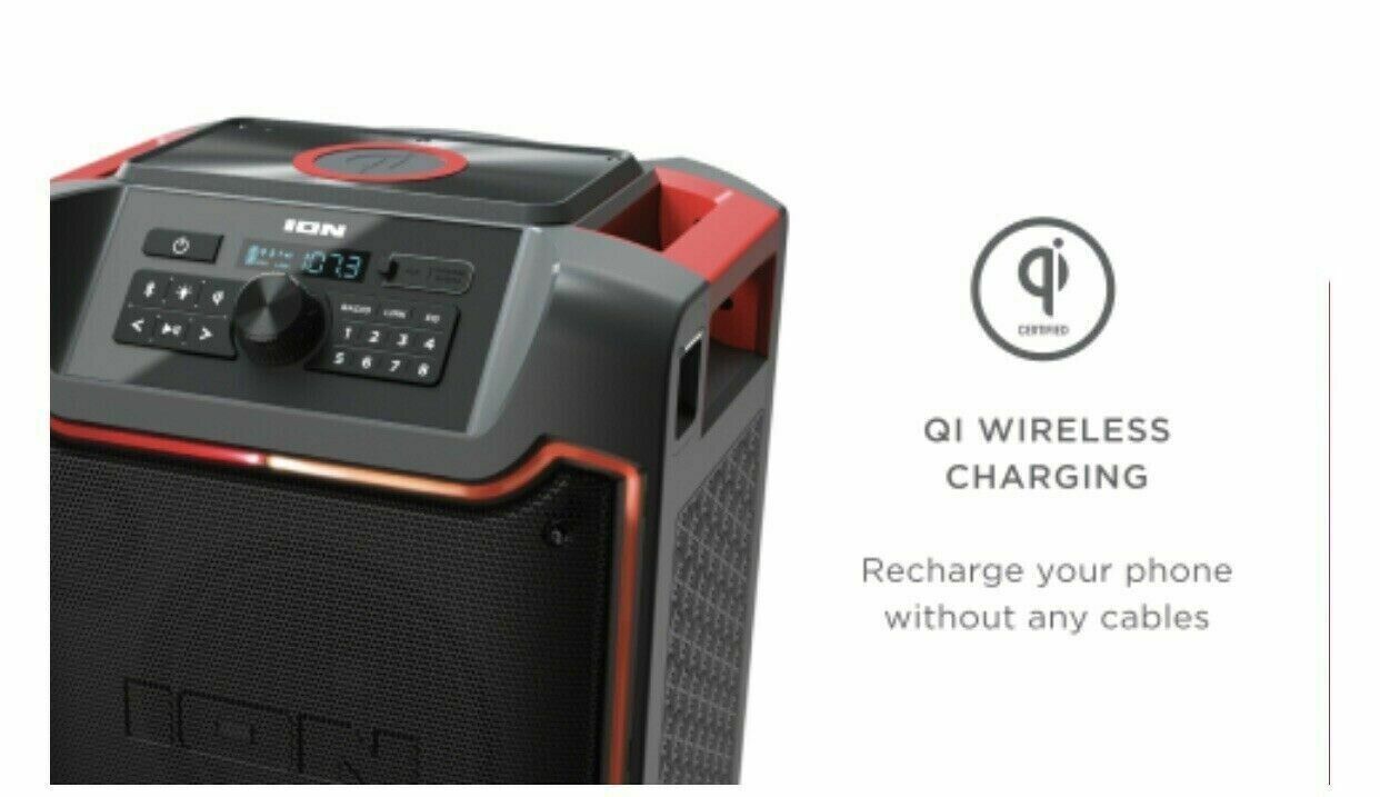 ION Pathfinder 4 Bluetooth Portable Speaker with Wireless Qi Charging - Waterproof Outdoor Speaker for Beach, Pool Party & Camping - Premium Sound with Built-in Power Bank