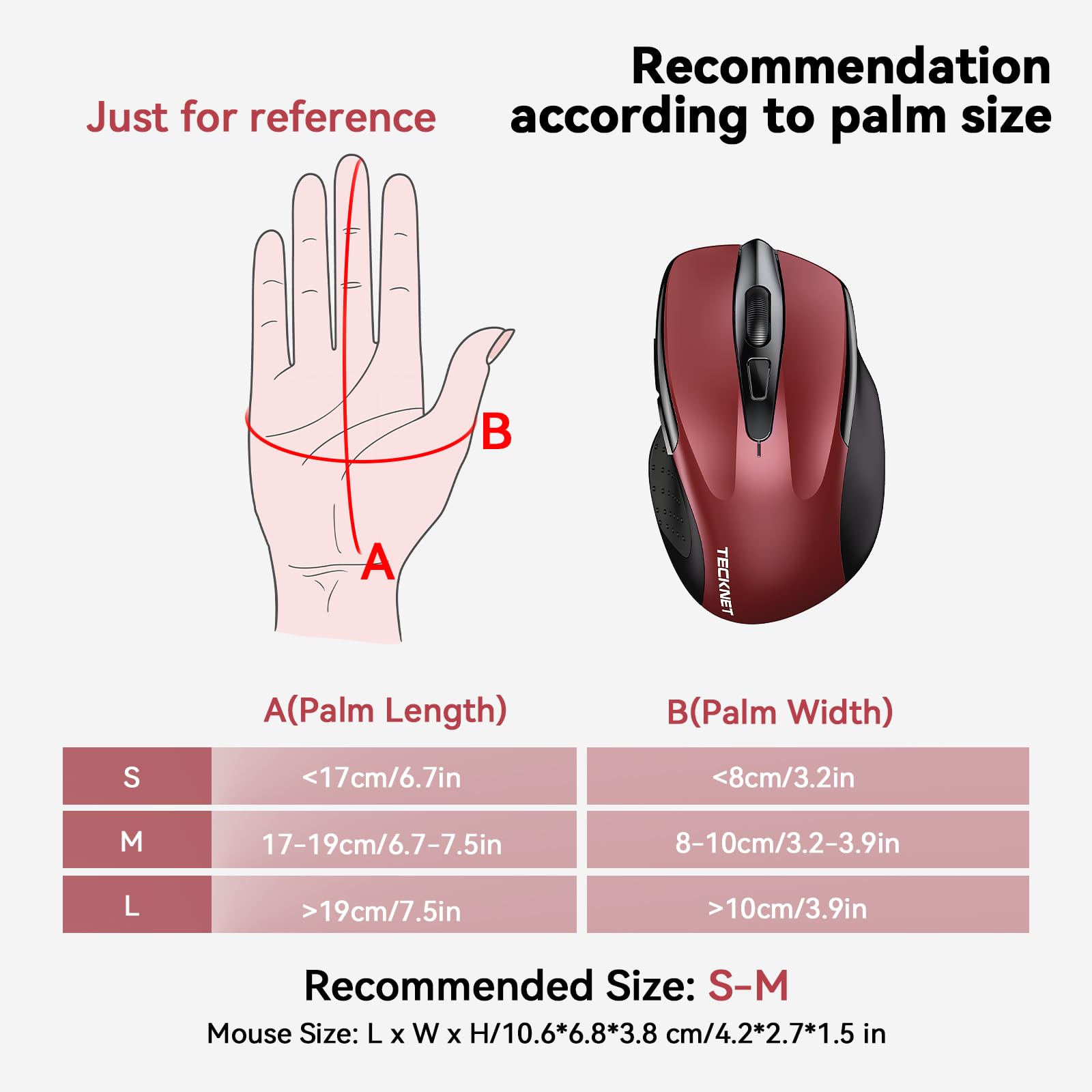 TECKNET Bluetooth Wireless Mouse - Rechargeable BT5.0/3.0 & 2.4G Dual Mode, Silent Click Computer Mouse with USB Receiver, 4800DPI Adjustable, 8-Button Ergonomic Design for PC, Mac, Laptop - Perfect for Office, Home & Travel Use