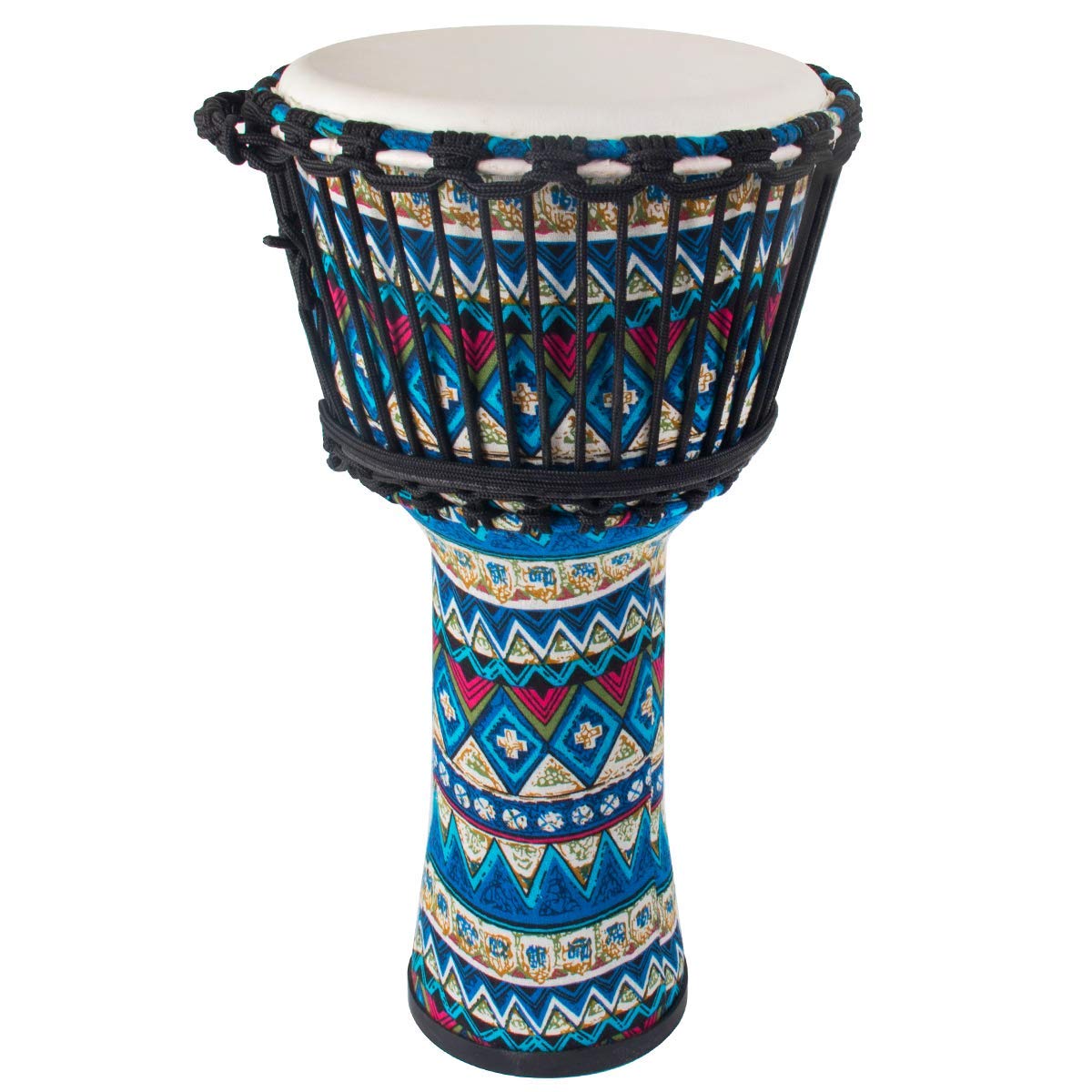 AKLOT 11'' x 20'' African Djembe Drum with Blue Floral Design - Lightweight ABS Resin Body & Goatskin Drumhead - Perfect for Beginners, Yoga Classes, Drum Circles & Cultural Performances