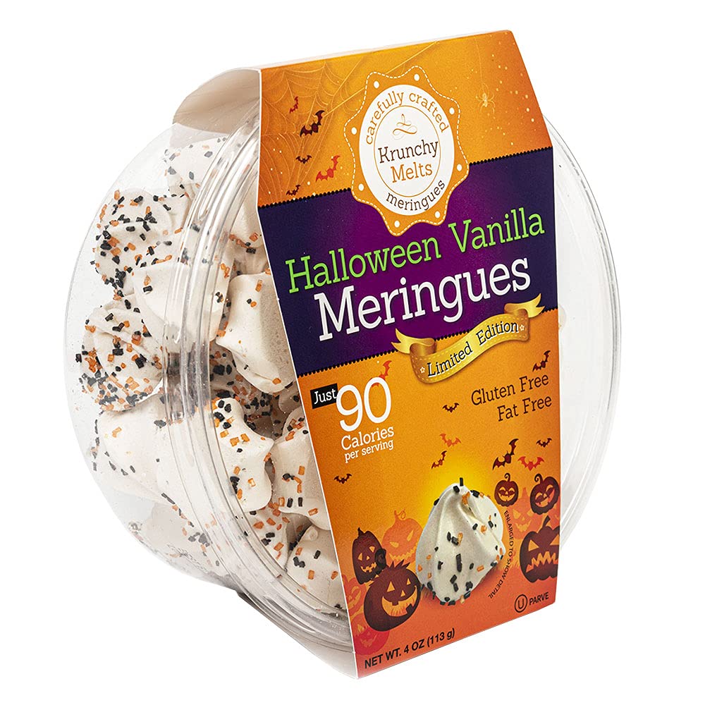 Krunchy Melts Original Meringue Cookies - Vanilla Flavor, Low Calorie (90 Cal/Serving), Fat Free, Gluten Free, Dairy Free Snacks - Perfect for Halloween Parties, Gifts & Healthy Desserts (4 Oz)