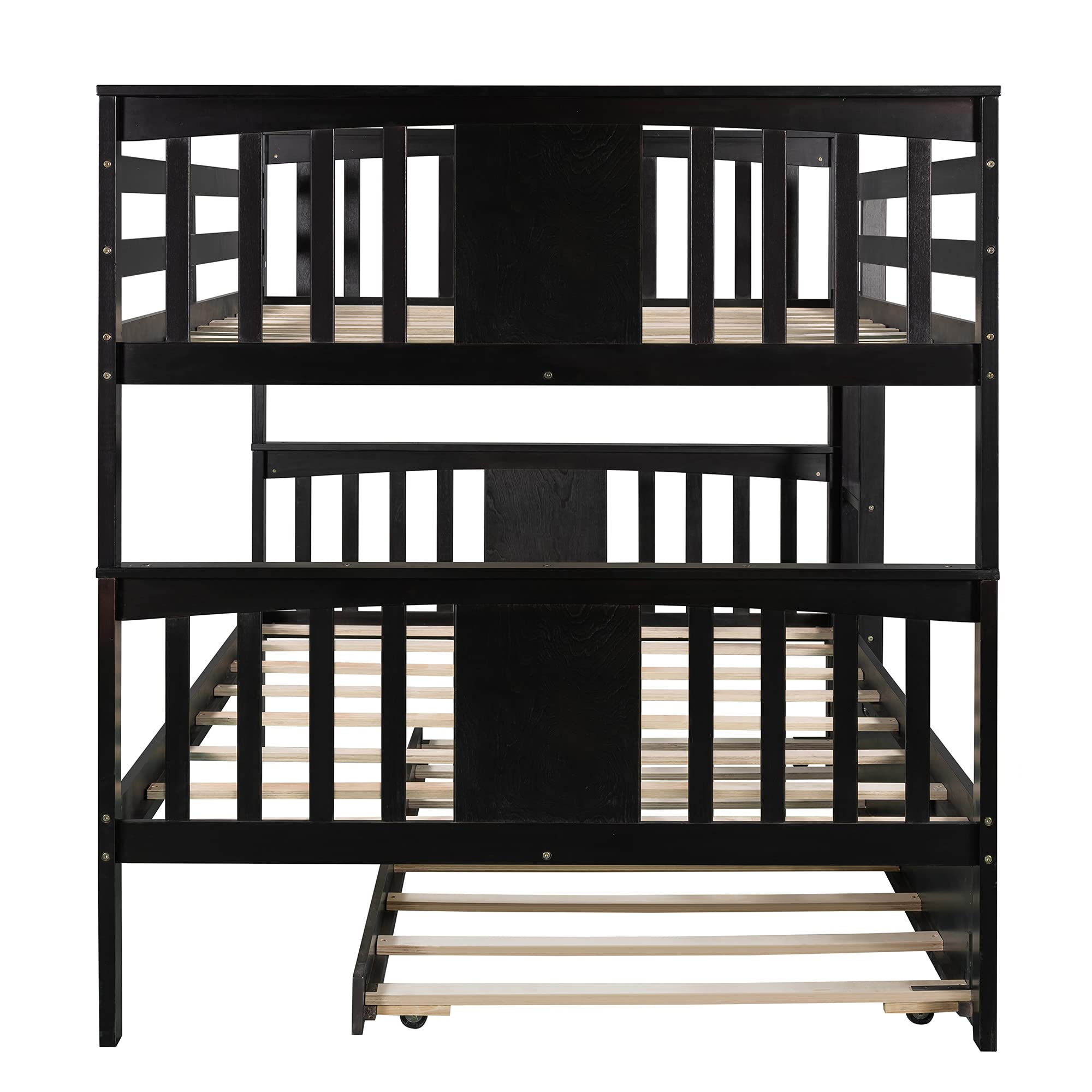 Harper & Bright Designs Solid Wood Full Over Full Bunk Bed with Trundle - Twin Bunk Bed Frame with Ladders & Storage - Sturdy Espresso Bedroom Furniture for Kids, Teens & Guest Rooms - Space Saving Solution for Small Homes & Dorm Rooms