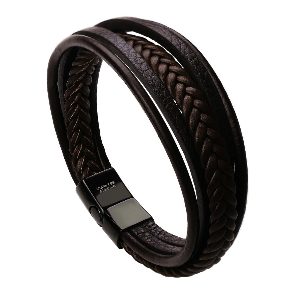 Murtoo Men's Leather Bracelet with Clasp - Genuine Cowhide Multi-Layer Braided Bracelet for Men - Perfect for Casual Wear, Gifts & Everyday Fashion Accessories