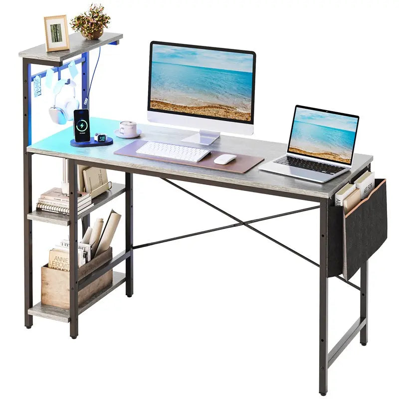 Bestier 51 Inch LED Gaming Desk with 4 Tier Shelves & Storage Bag - Perfect for PC Gaming Setup, Home Office & Streaming Station