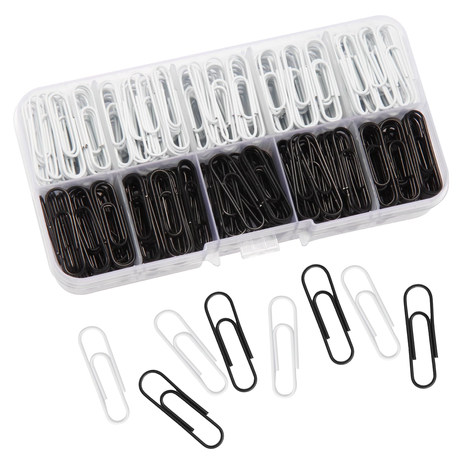451PCS Black & White Assorted Paper Clips - 28mm Medium Size, PVC-Free, Eco-Friendly Office Supplies for Organizing Documents, School Projects & Crafting