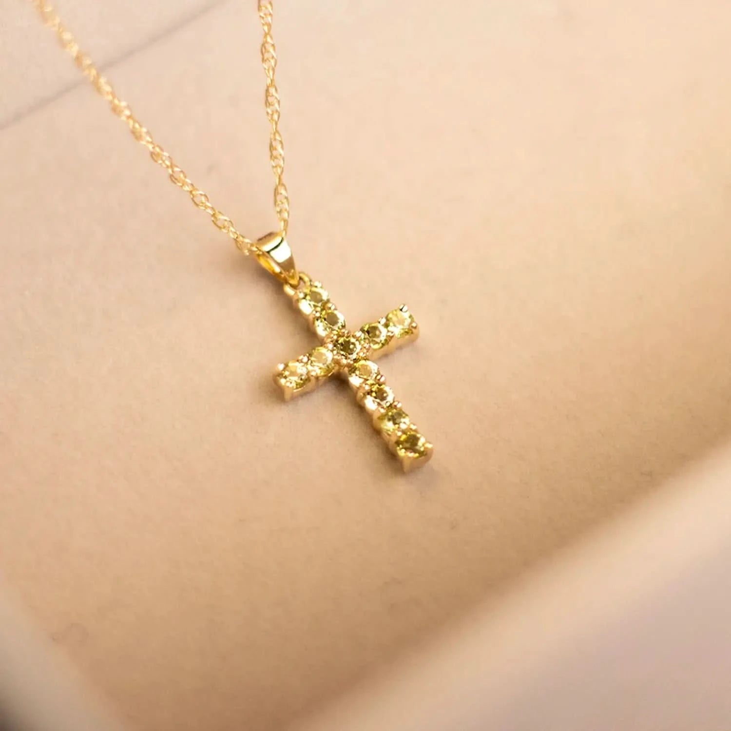 14K Solid Gold Peridot Cross Pendant Necklace for Women - Perfect Gift for Baptism, Confirmation & Everyday Elegance