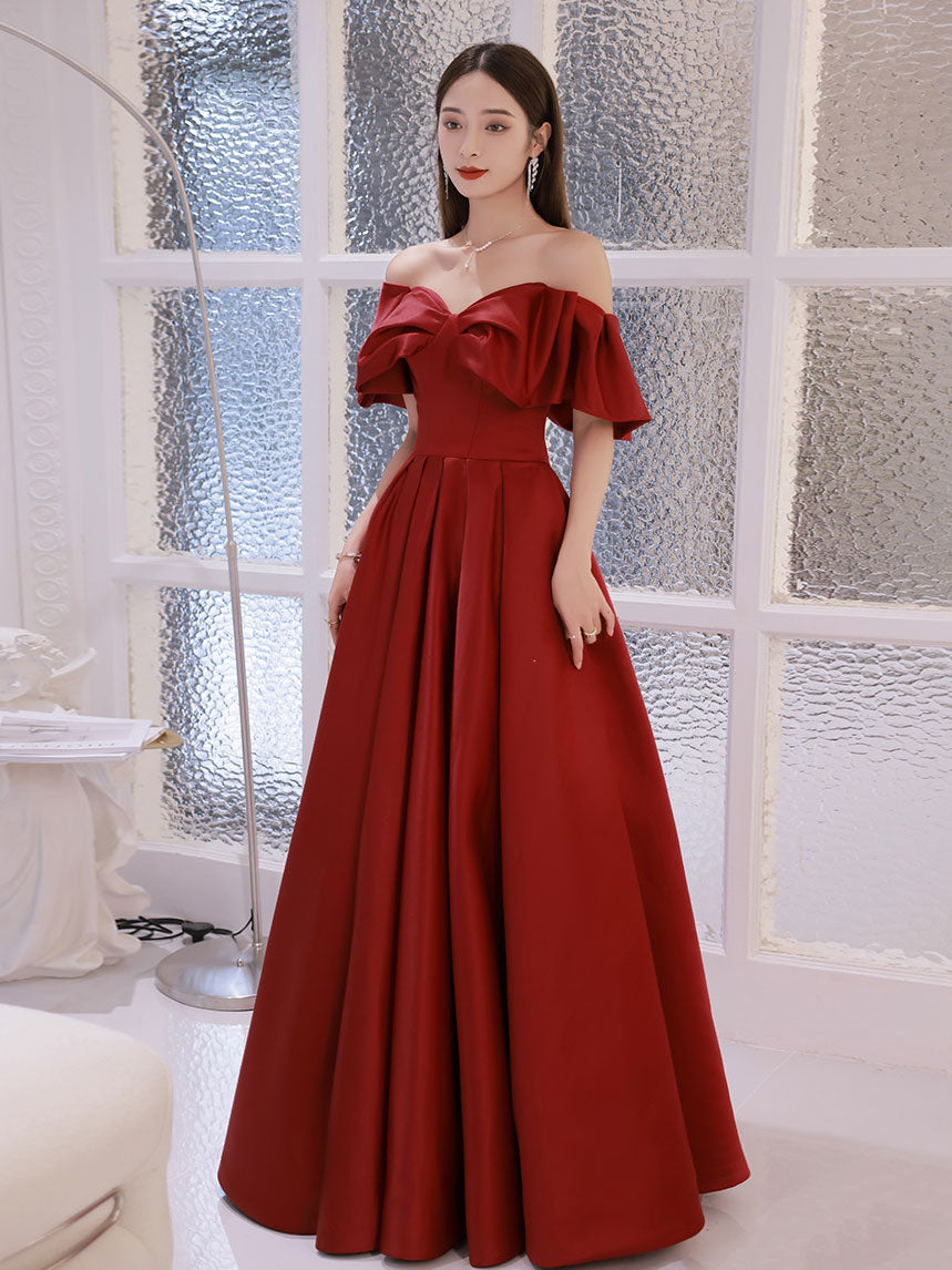 Elegant Burgundy Satin A-Line Long Prom Dress for Women | Formal Evening Gown for Homecoming, Wedding Guest, and Special Occasions