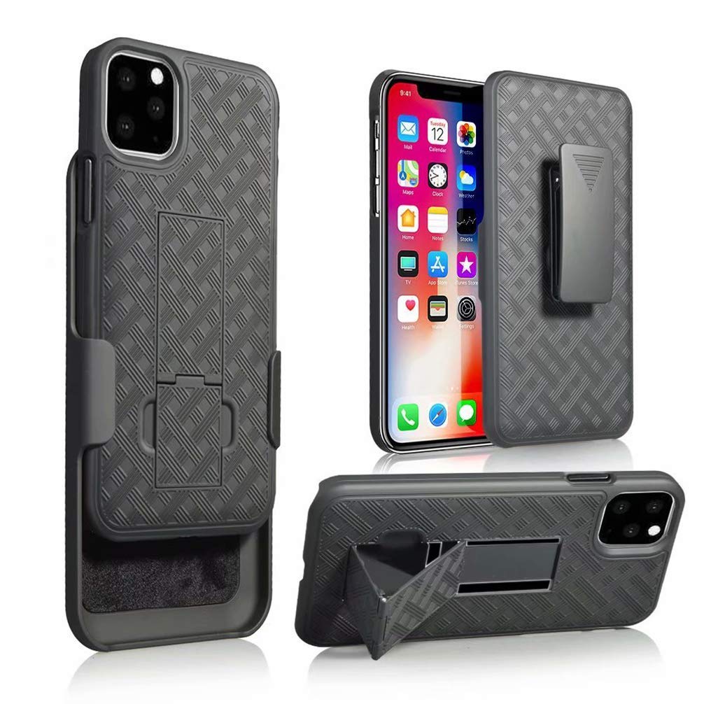 Premium Shockproof iPhone 11 Pro Max Case with Built-in Kickstand & Rotating Belt Clip - Heavy Duty Defender Holster Combo for Apple iPhone 11 Pro Max (Black) - Perfect for Outdoor Activities, Construction Work & Active Lifestyles