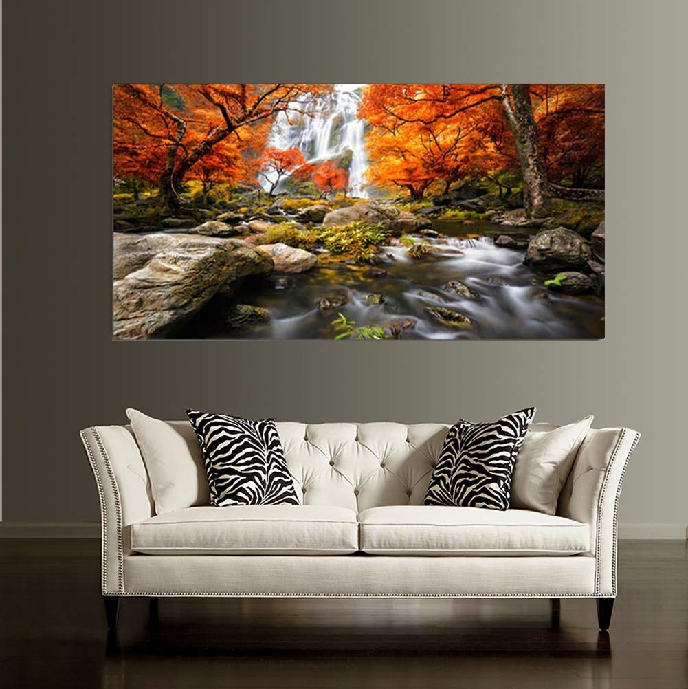 ZENDA Waterfall Wall Art - Framed River Landscape Painting for Home Decor, Living Room & Bedroom - Ready to Hang - Perfect for Nature Lovers & Relaxation Spaces