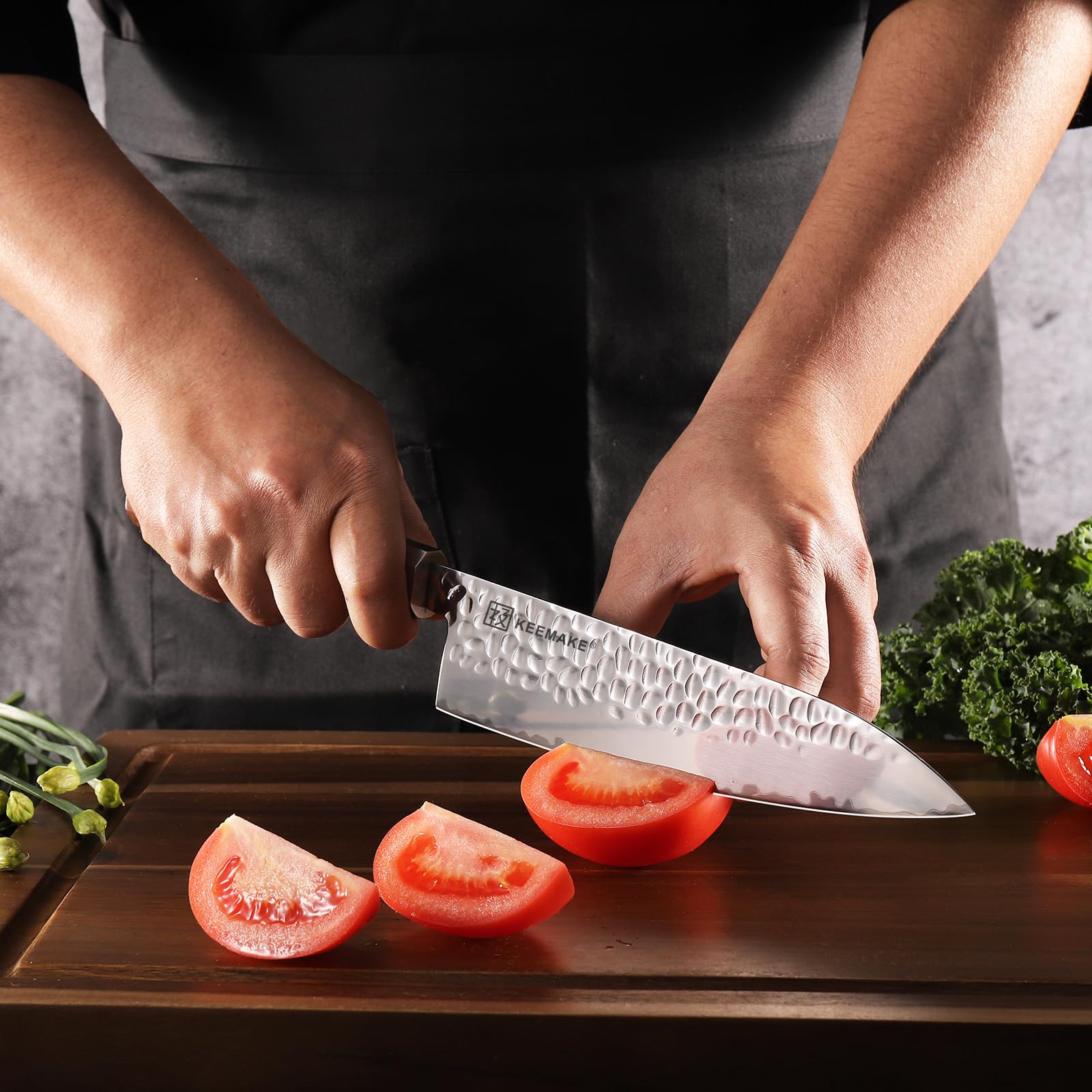 KEEMAKE 8 Inch Gyuto Japanese Chef Knife - Hand Forged 3-Layer 9CR18MOV High Carbon Steel Kitchen Knife with Octagonal Rosewood Handle - Perfect for Slicing, Dicing & Precision Cooking in Professional & Home Kitchens