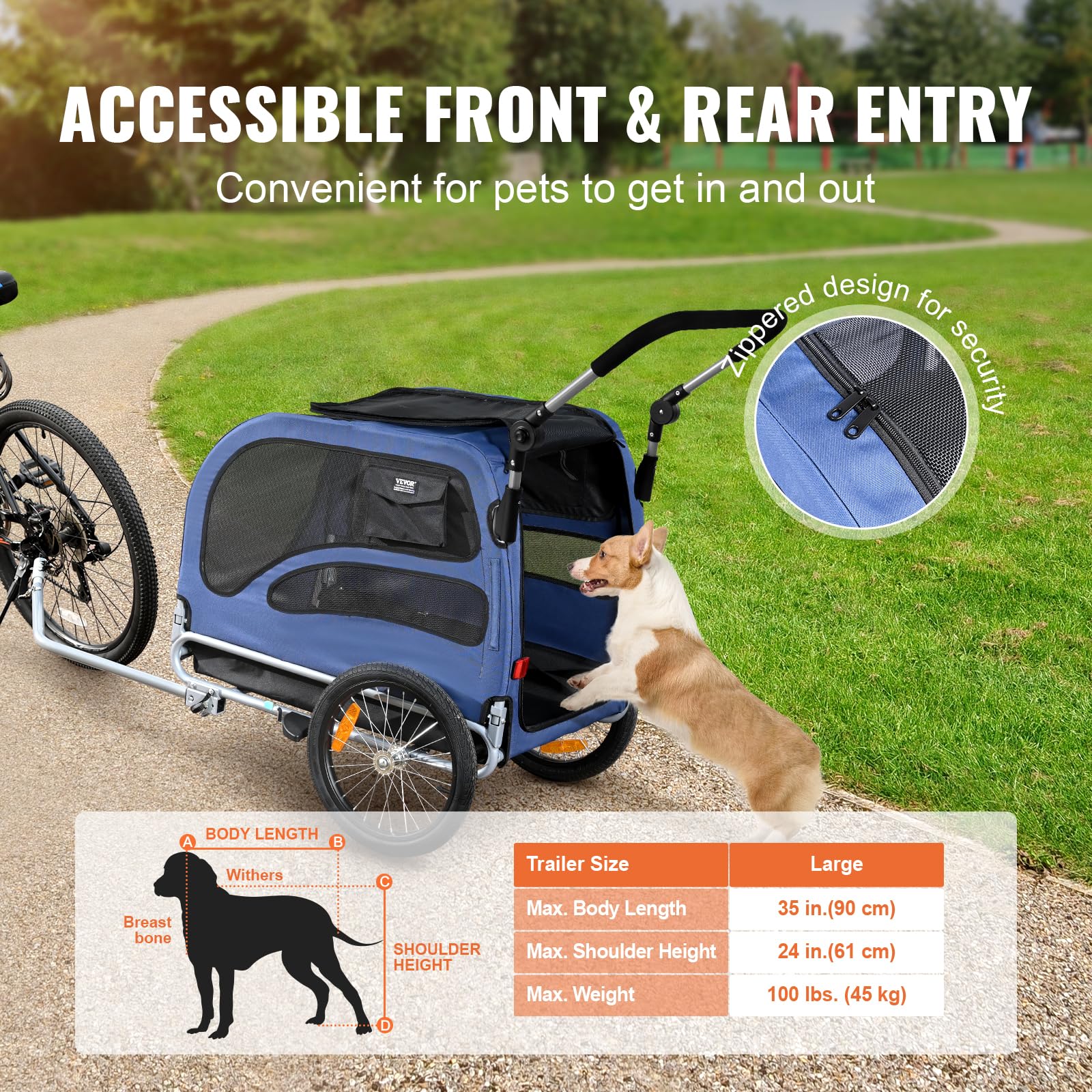 VEVOR 2-in-1 Dog Bike Trailer & Pet Stroller - Heavy Duty 100 lbs Capacity, Foldable Bicycle Carrier with Quick Release Wheels & Universal Coupler - Perfect for Cycling Adventures, Jogging & Outdoor Activities with Your Pet