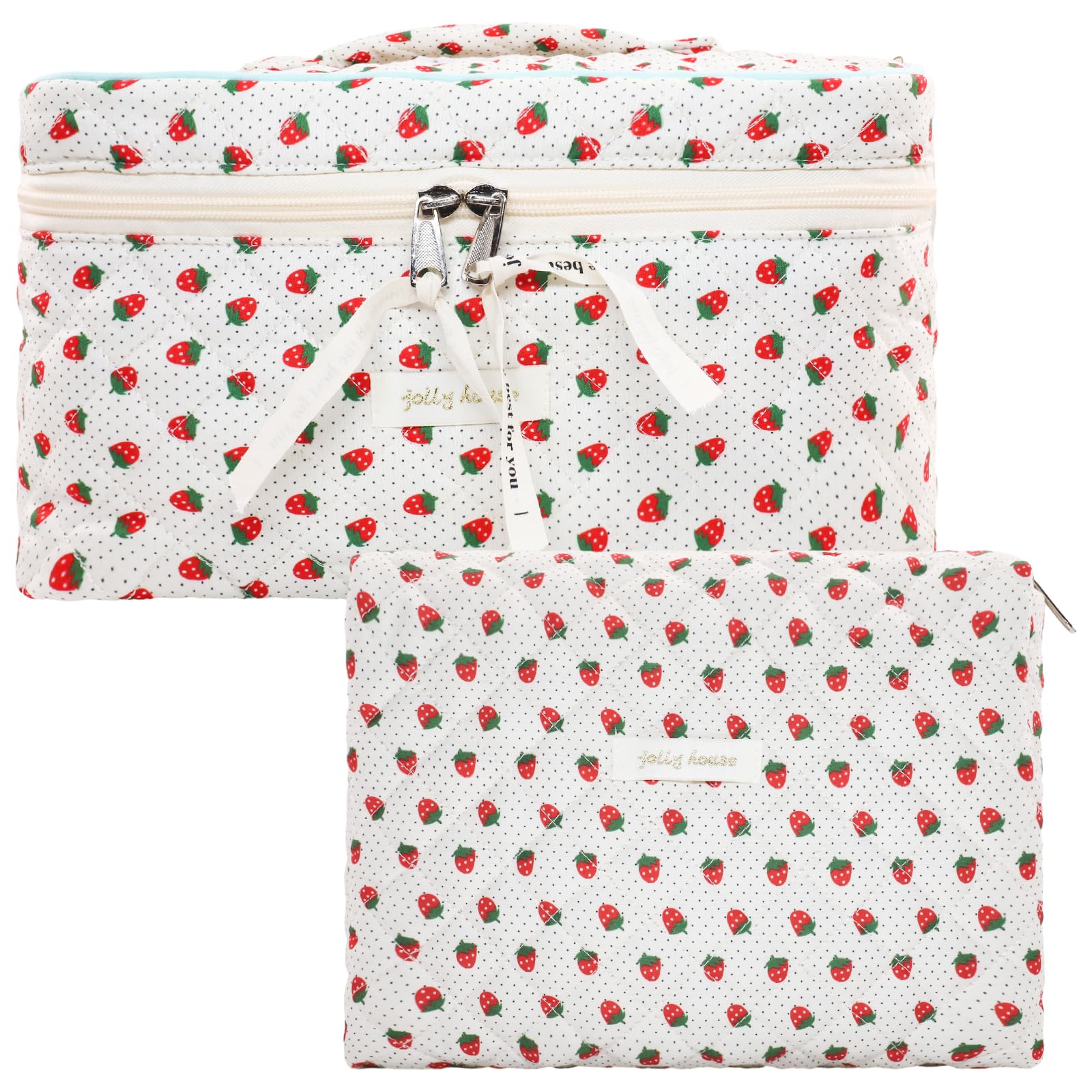 Floral Cotton Makeup Bag for Women & Girls - Large Quilted Travel Cosmetic Pouch, Cute Coquette Aesthetic Toiletry Organizer - Perfect for Travel, Gym, and Daily Beauty Essentials