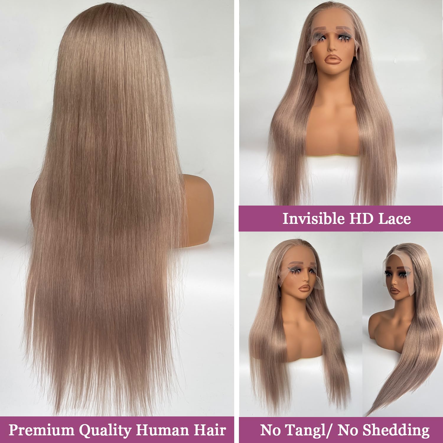 13x6 HD Lace Front Human Hair Wig 20 Inch Ash Blonde - Pre Plucked Straight Glueless Lace Wig 180% Density for Women | Perfect for Daily Wear, Cosplay & Special Occasions