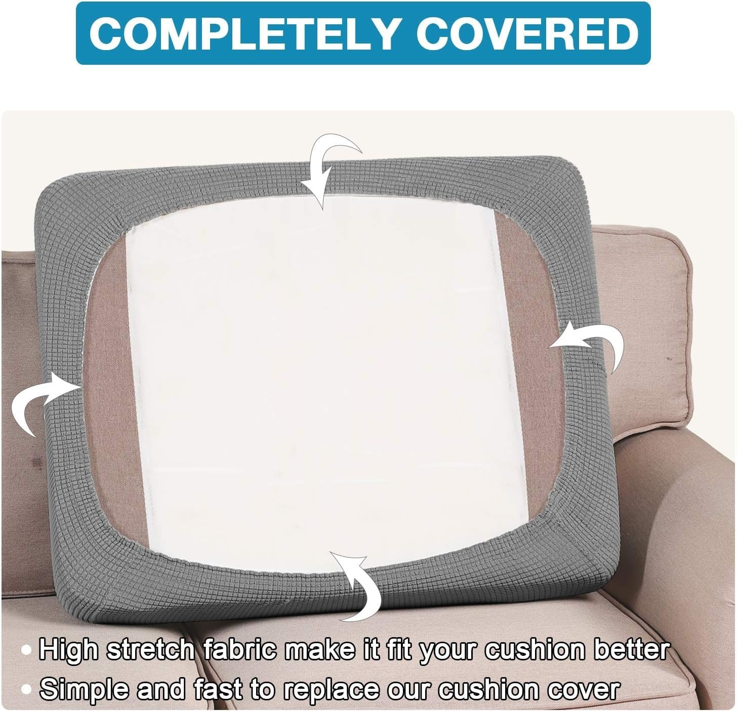 Premium Flamingo Print Stretch Sofa Cushion Covers - 3-Piece Elastic Slipcovers for XL Couches (Dove Gray) - Soft Furniture Protectors for Living Room, Family Room & Office