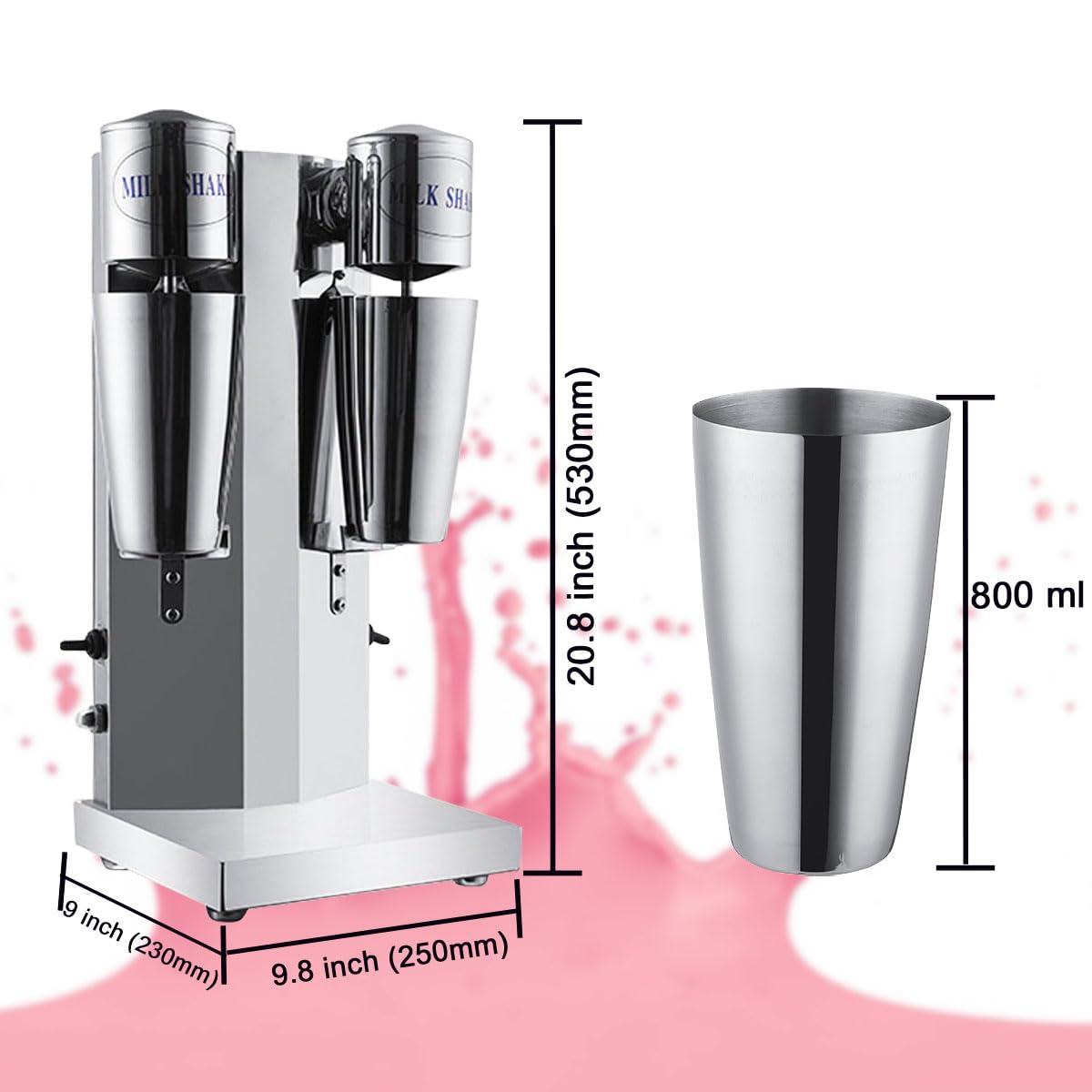 **Commercial Dual Head Milkshake Machine - Stainless Steel 2-Speed Smoothie Blender with Mixing Cup for Cocktails, Shakes & Smoothies - Perfect for Restaurants, Cafes & Bars**