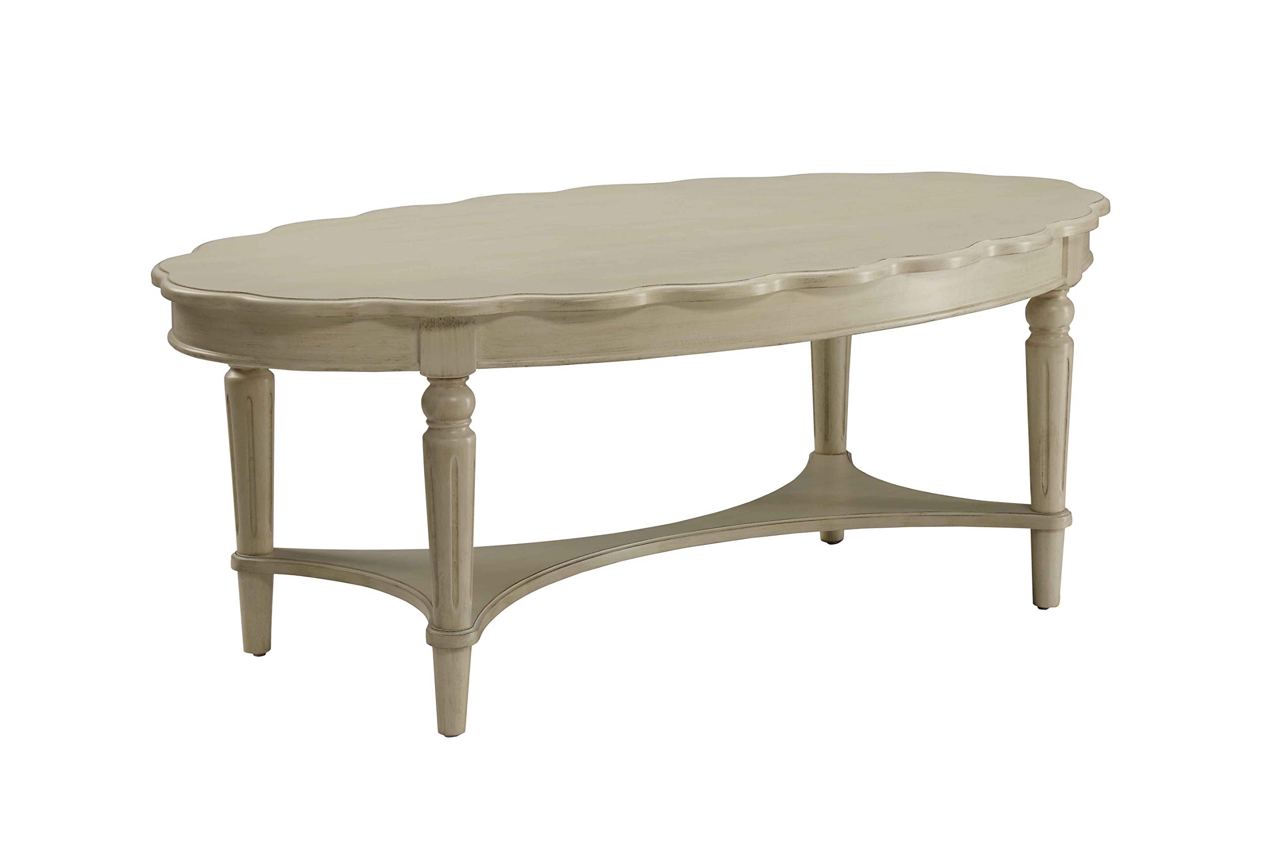 Solid Wood Oval Coffee Table with Scalloped Round Tabletop & Open Shelf - Traditional Cocktail Center Table for Living Room, Office, Reception - Perfect for Entertaining, Relaxing & Home Decor