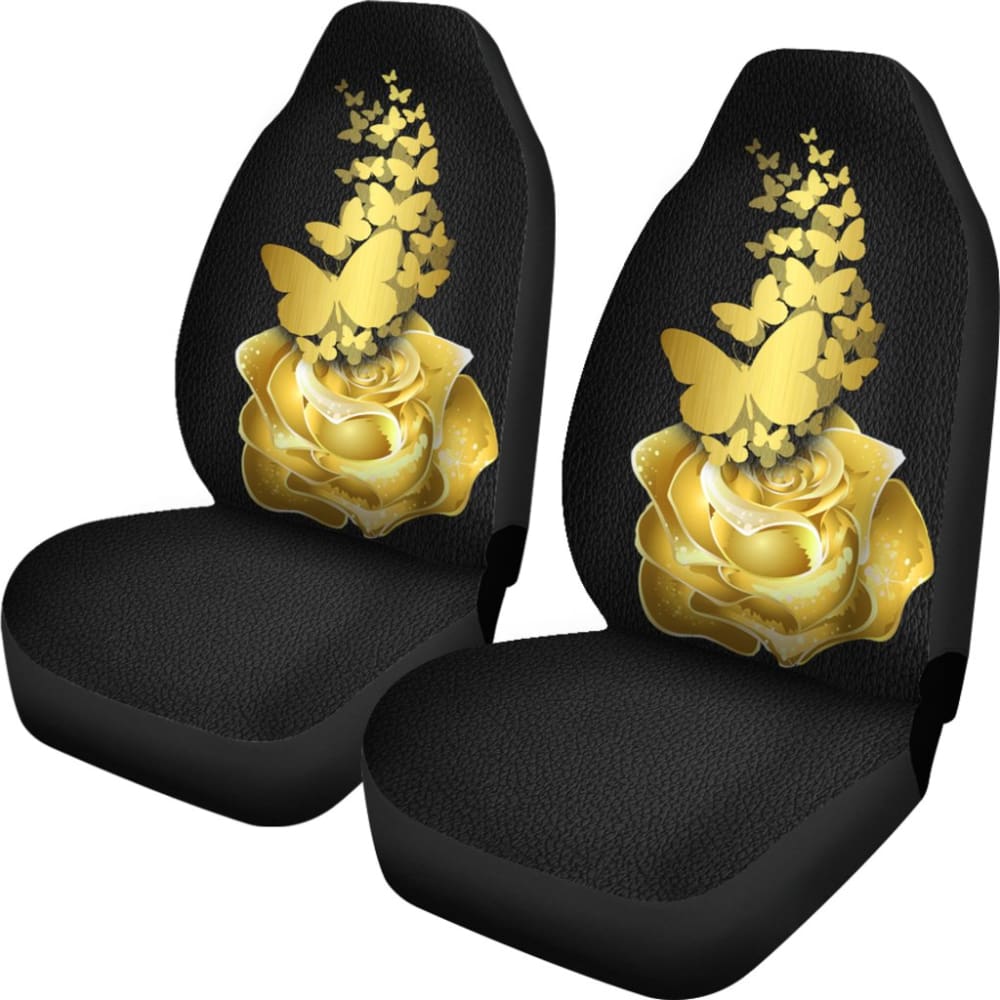 Golden Rose & Butterfly Car Seat Covers - Luxury Floral Car Accessories for Women - Perfect for Sedans, SUVs & Trucks - Gift Idea for Her