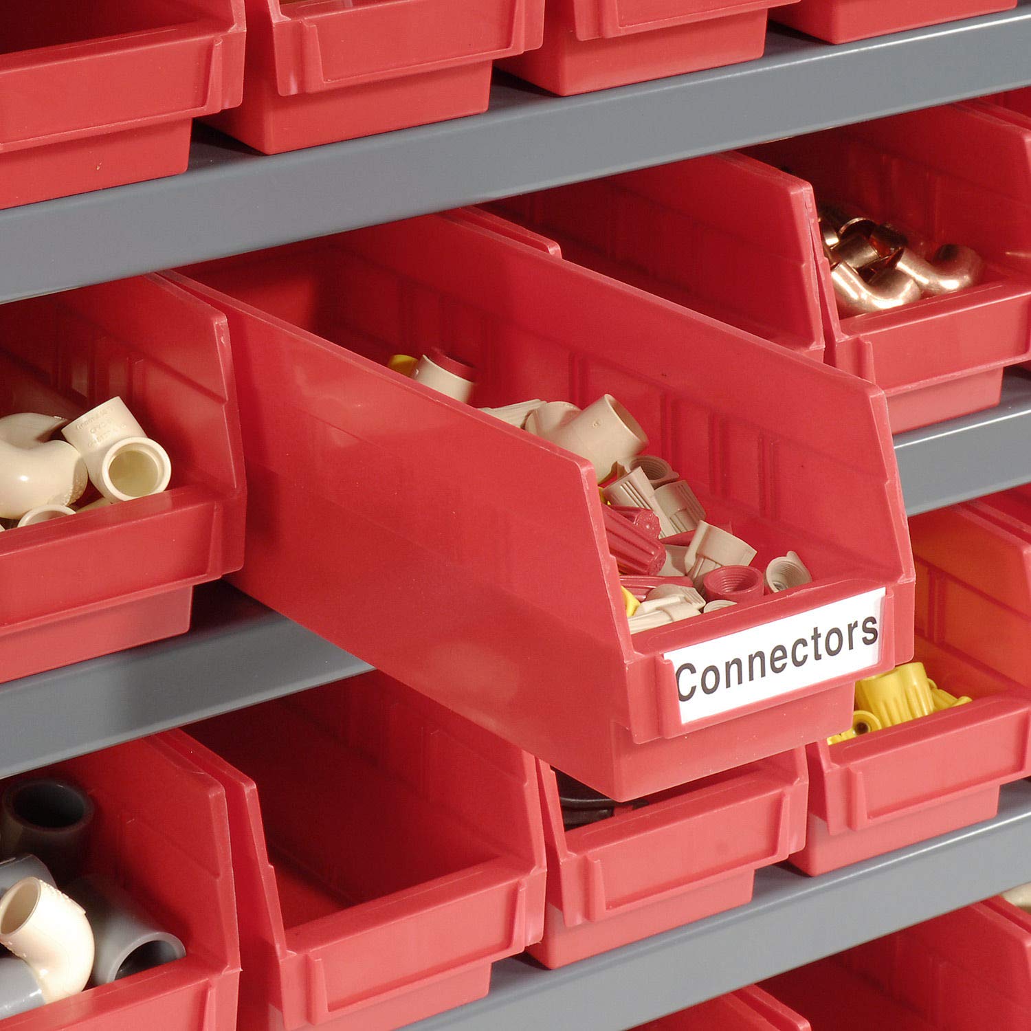 Heavy Duty 7-Tier Steel Shelving Unit with 36 Plastic Bins - 36
