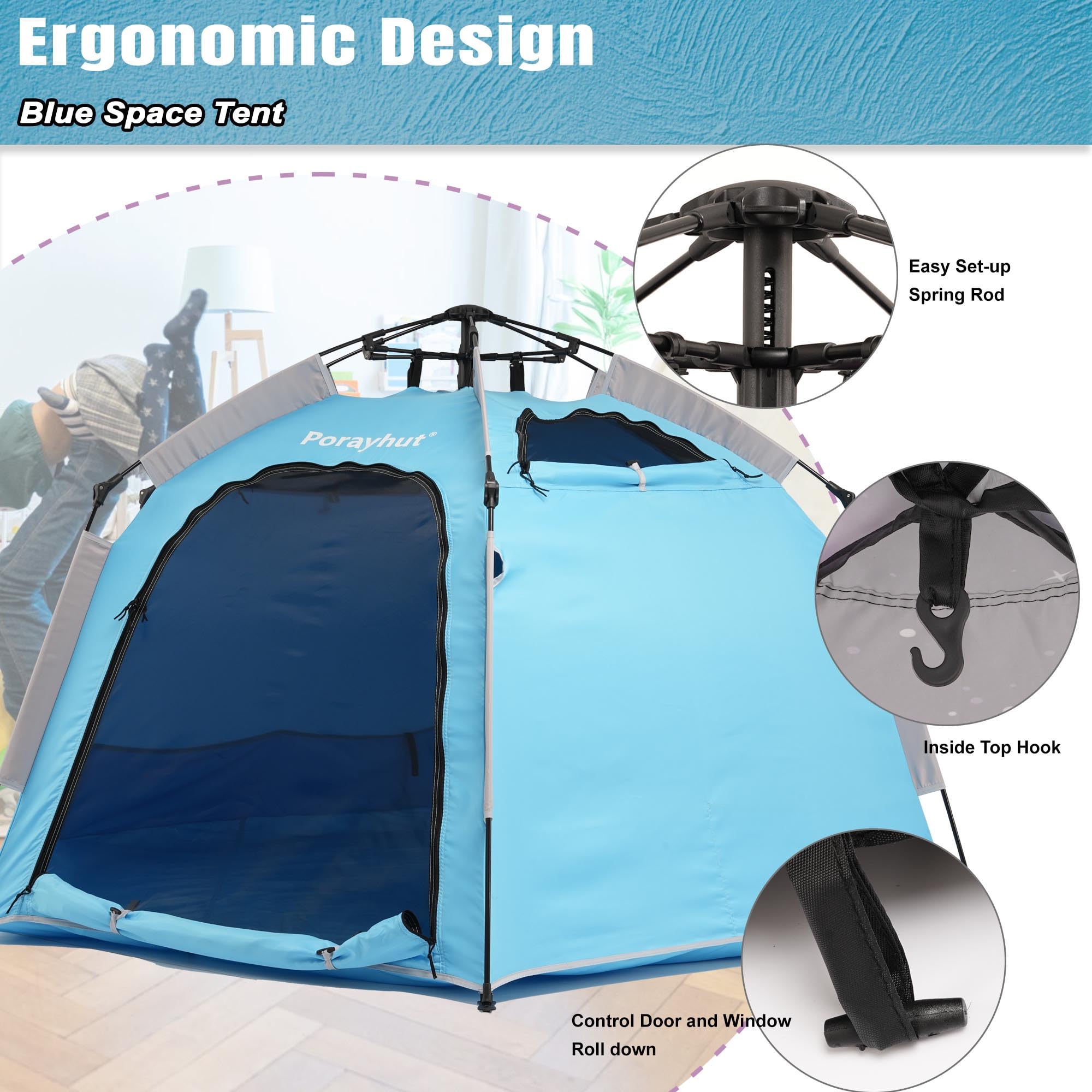 Portable Hexagon Kids Play Tent with LED Strip Lights - Indoor Children Playhouse, Easy Setup Space Tent for 4-5 Kids, Dream Tent for Nighttime Play & Birthday Gifts - Perfect for Bedroom, Nursery, Playroom, and Birthday Parties