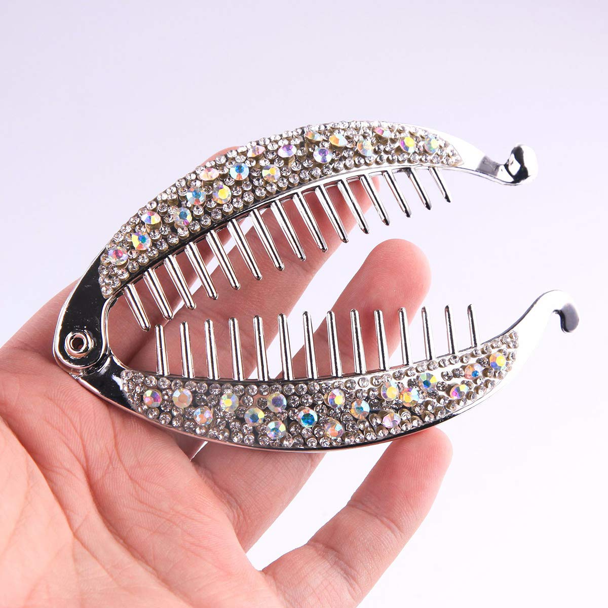 Lurrose 4pcs Rhinestone Fish-Shaped Hair Claw Clips - Gold & Silver Banana Hair Clips with Rounded Edges for Women & Girls - Perfect for Parties, Weddings, and Everyday Hairstyling