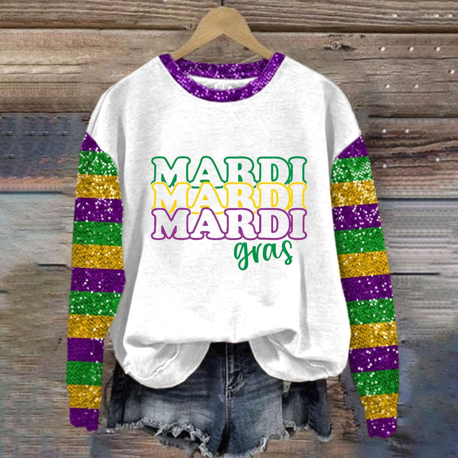 SHAOBGE Women's Mardi Gras Shirts - Carnival Print Crew Neck Long Sleeve Blouse for Spring & Summer | Festive Party Wear, Costume Events, Themed Outfits & Casual Going Out Tops 2025