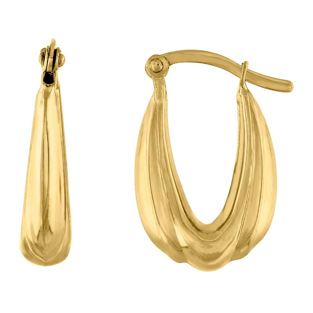 14K Yellow Gold Women's Polished Swirl Huggie Hoop Earrings - 19.2mm Snap Closure Dainty Hoops for Everyday Wear - Perfect Jewelry Gift for Her, Birthday, Anniversary & Special Occasions