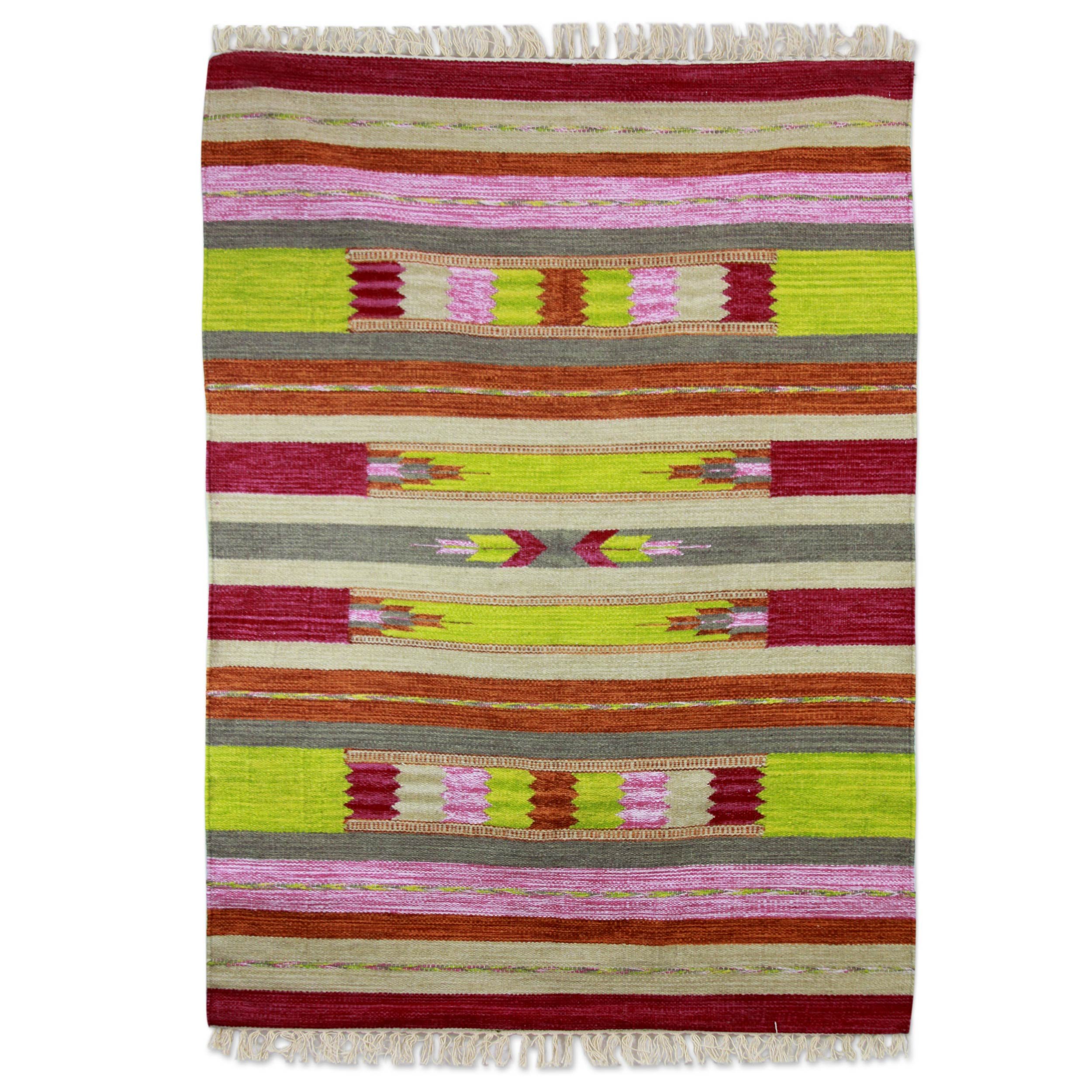 NOVICA Cheerful Energy 4X6 Wool Rug - Handmade Bohemian Style Area Rug for Living Room, Bedroom & Home Decor