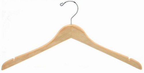 Premium Contoured Wooden Coat Hanger - Natural & Chrome Finish for Closet Organization | Ideal for Jackets, Coats, and Delicate Garments